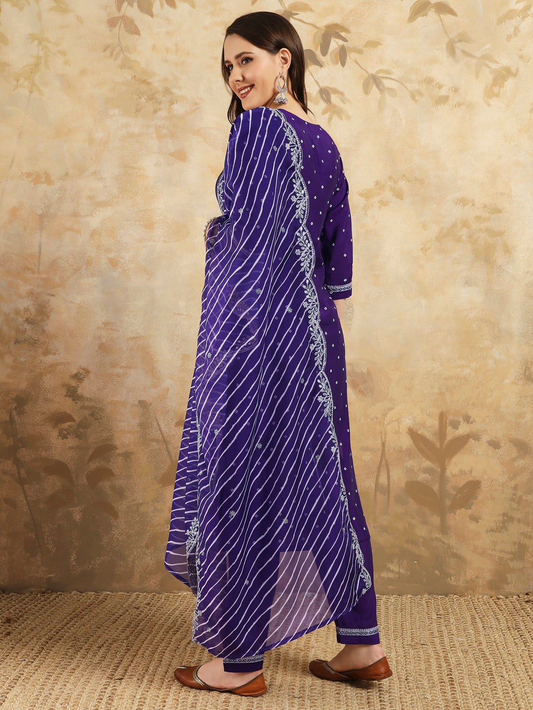 Women's Chanderi Silk Embroidered Straight Kurta with Chanderi Silk Pant & Taby silk Printed Dupatta Set