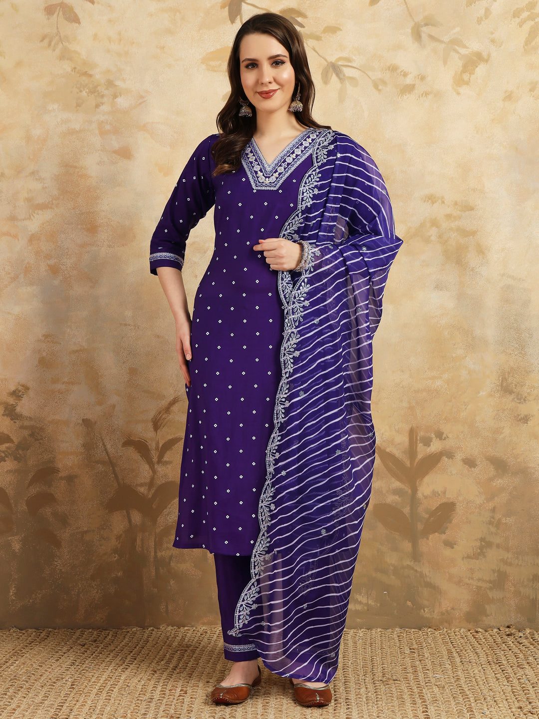 Women's Chanderi Silk Embroidered Straight Kurta with Chanderi Silk Pant & Taby silk Printed Dupatta Set