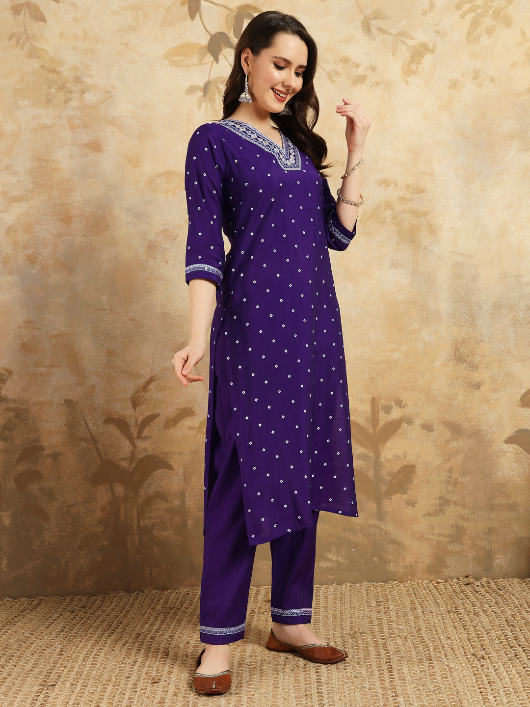 Women's Chanderi Silk Embroidered Straight Kurta with Chanderi Silk Pant & Taby silk Printed Dupatta Set