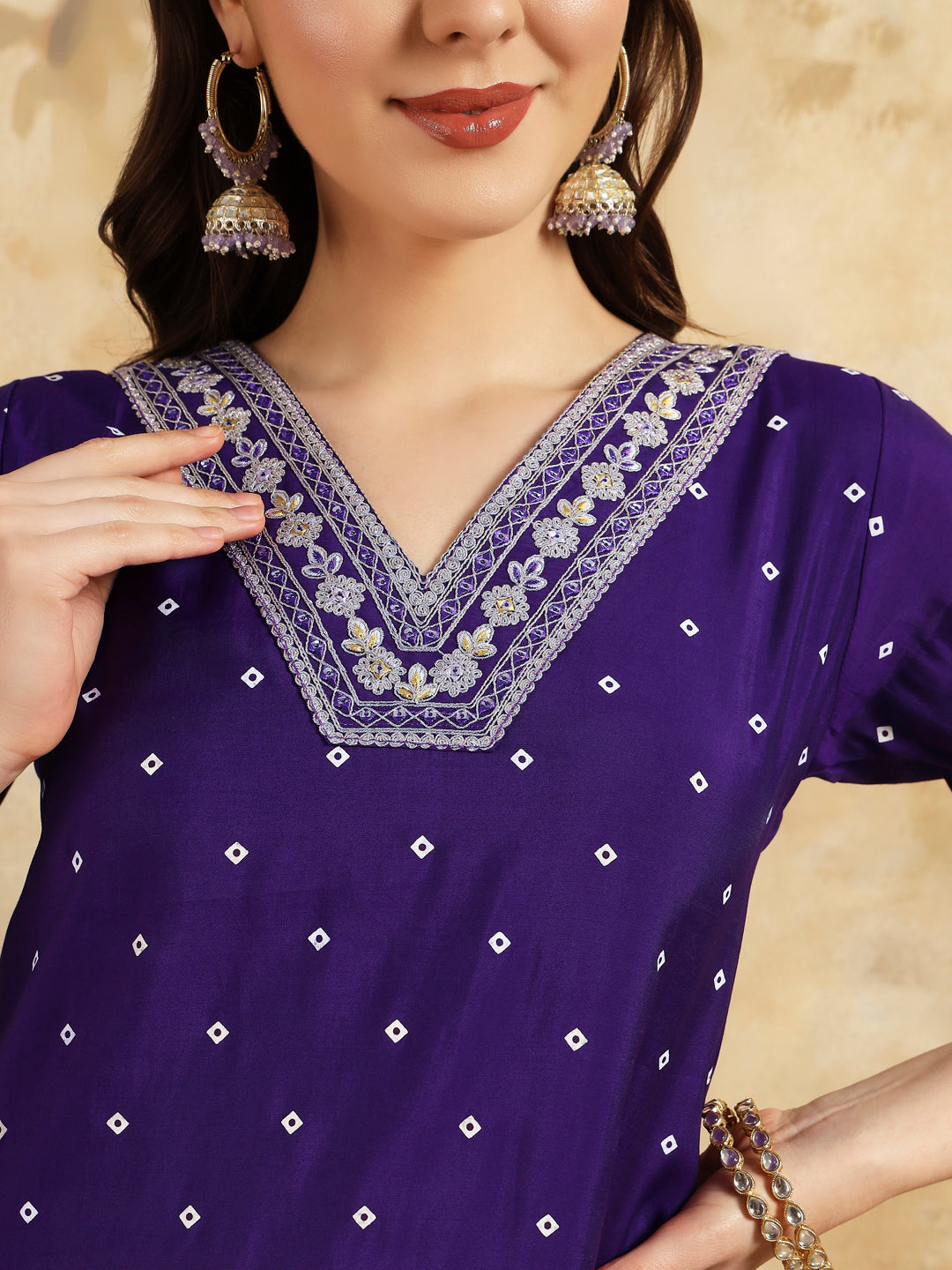 Women's Chanderi Silk Embroidered Straight Kurta with Chanderi Silk Pant & Taby silk Printed Dupatta Set