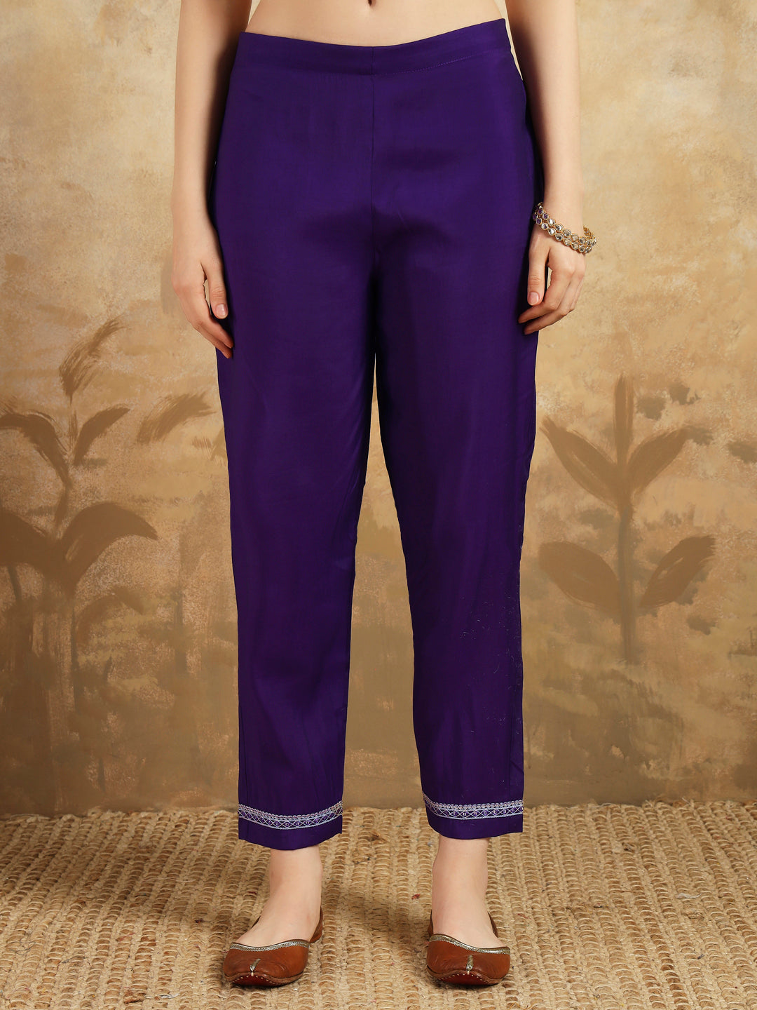 Women's Chanderi Silk Embroidered Straight Kurta with Chanderi Silk Pant & Taby silk Printed Dupatta Set
