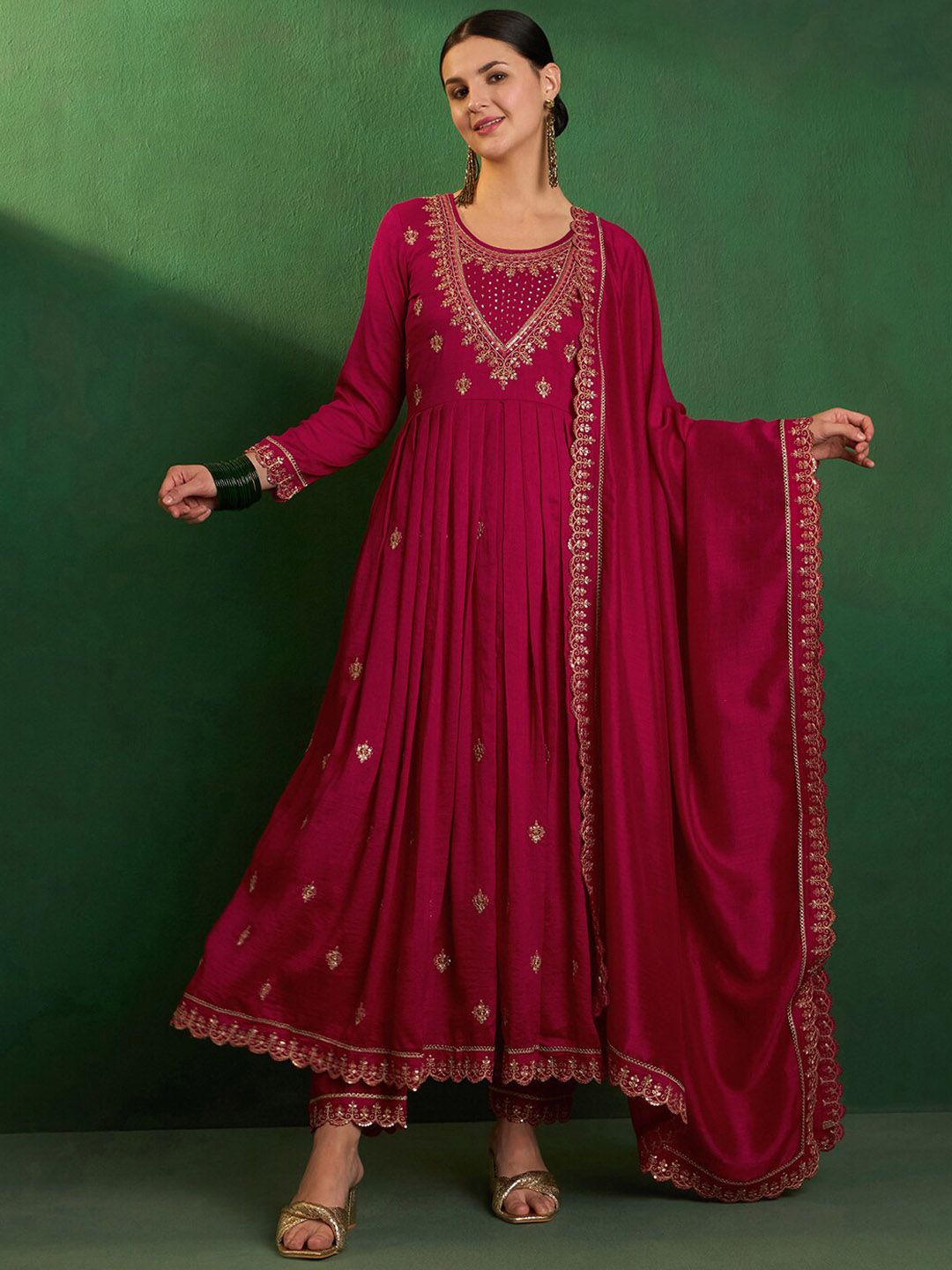 Women's Chanderi Straight Kurta Set with Dupatta