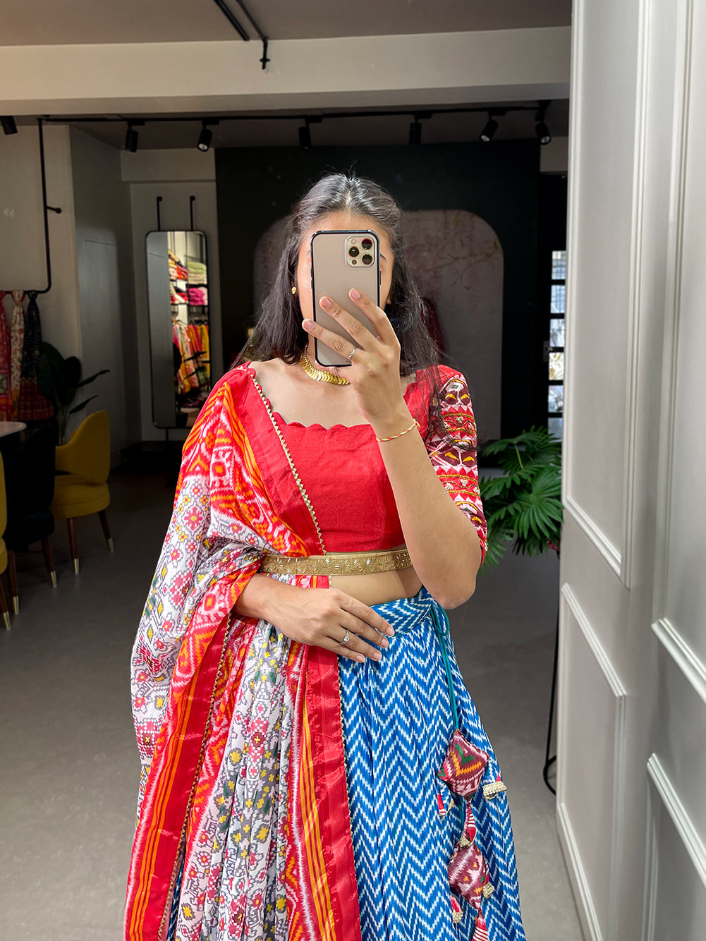 Multi Blue Gujarati Cotton Garba Dandiya Print Lehenga Set