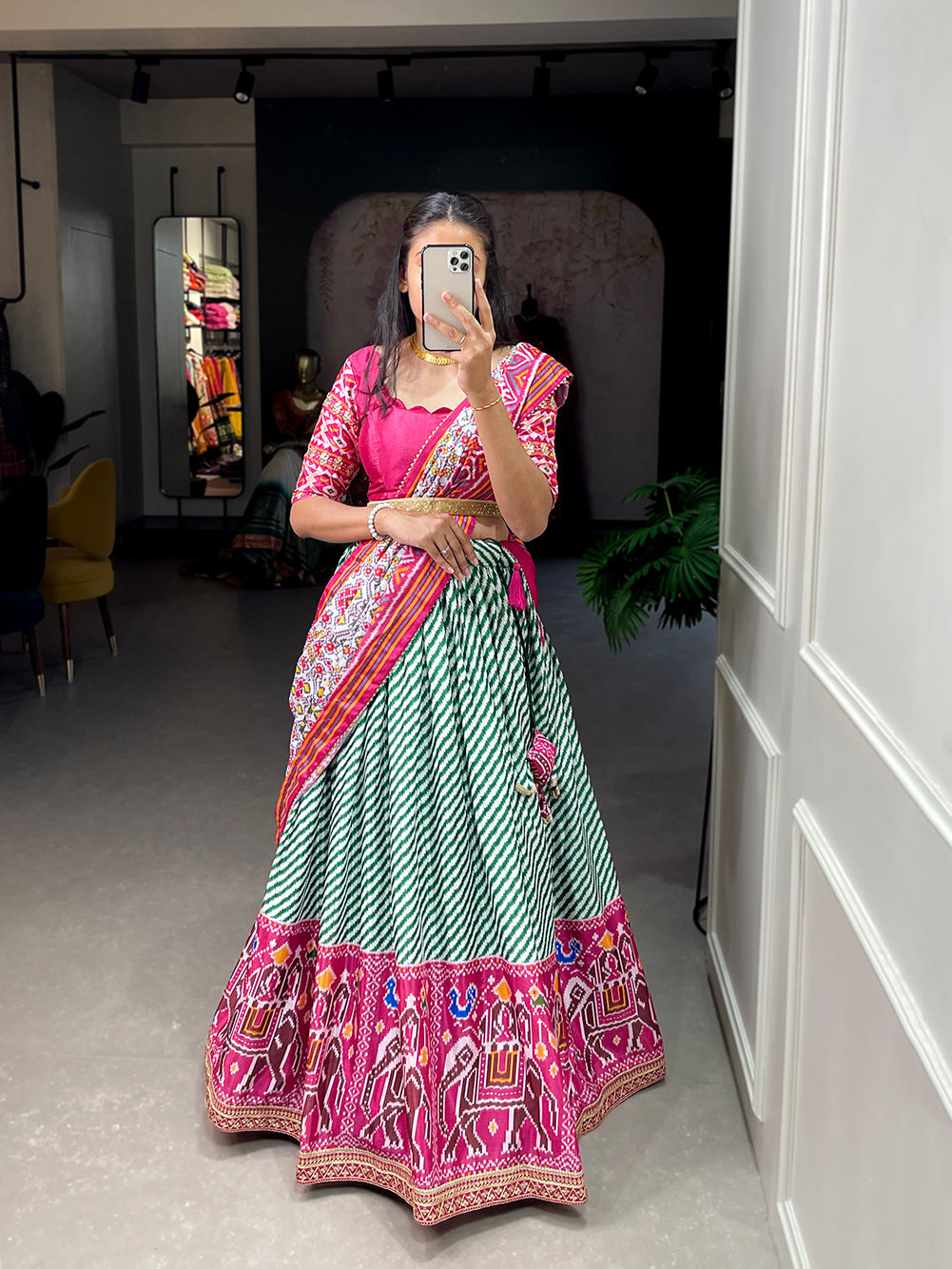 Multi Blue Gujarati Cotton Garba Dandiya Print Lehenga Set