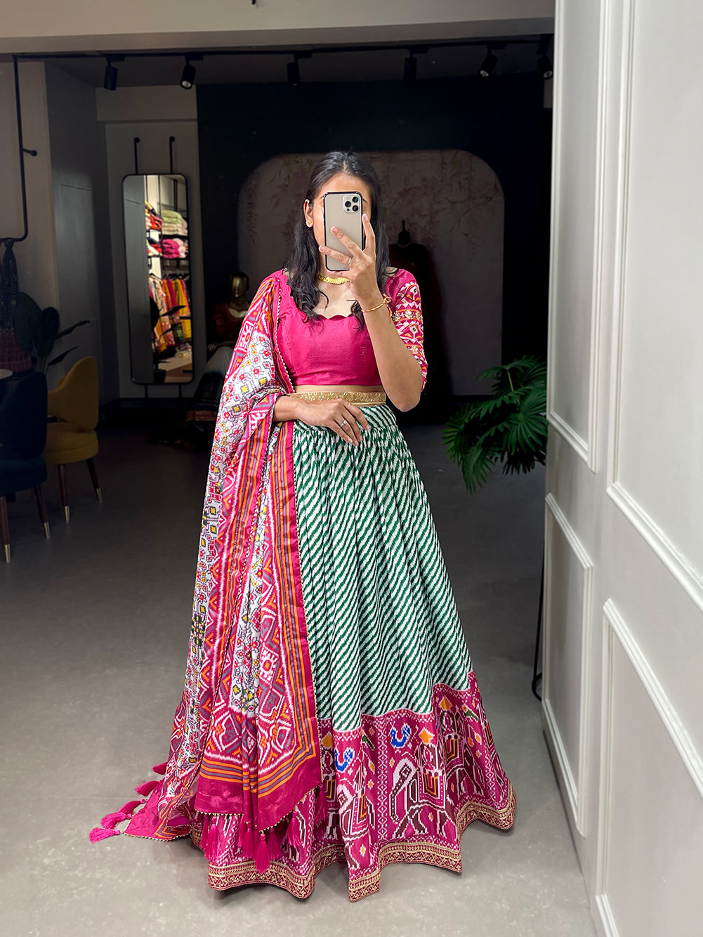 Multi Blue Gujarati Cotton Garba Dandiya Print Lehenga Set