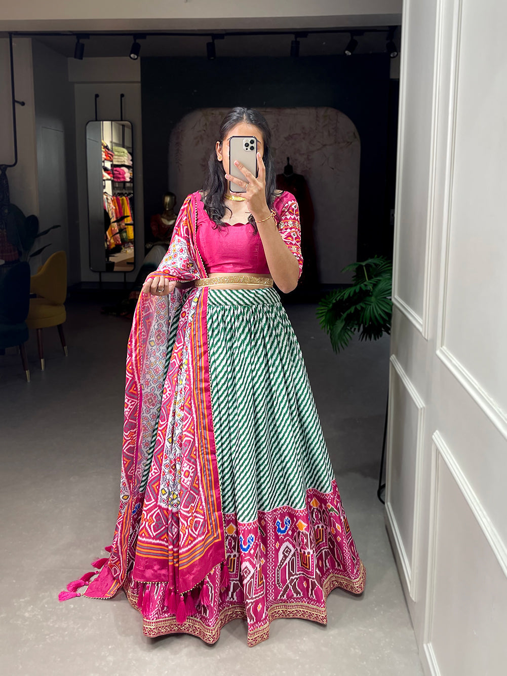 Multi Blue Gujarati Cotton Garba Dandiya Print Lehenga Set