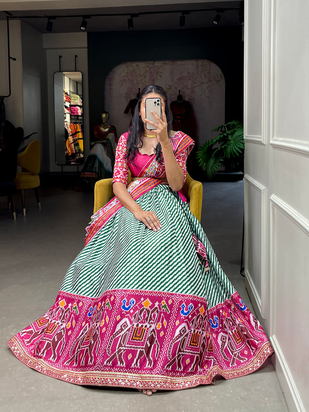 Multi Blue Gujarati Cotton Garba Dandiya Print Lehenga Set