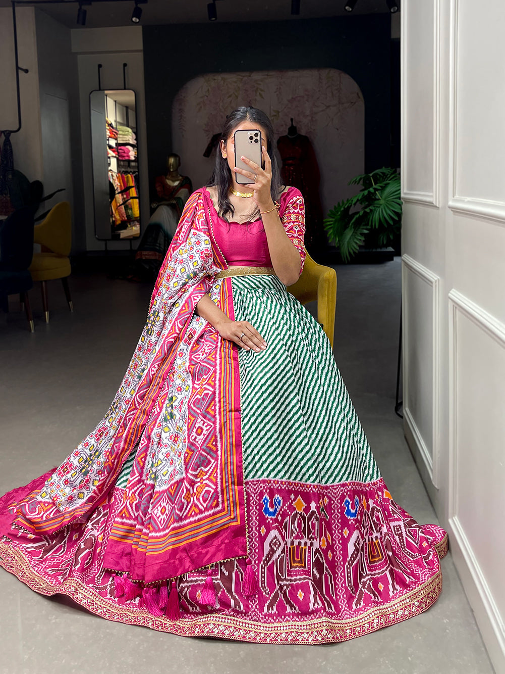 Multi Blue Gujarati Cotton Garba Dandiya Print Lehenga Set