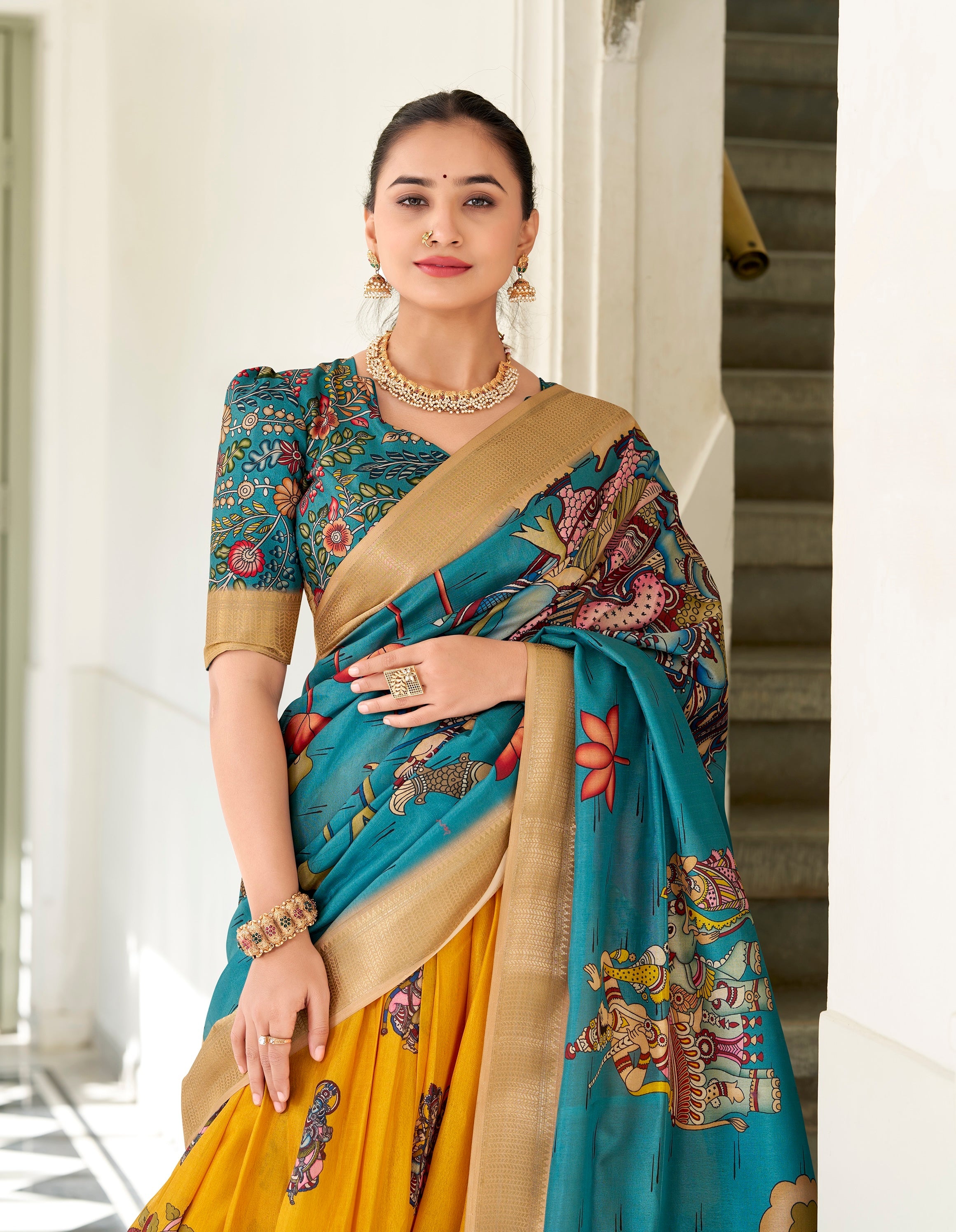 Kalamkari Printed Ready to Wear Lehenga & Unstitched Blouse With Dupatta