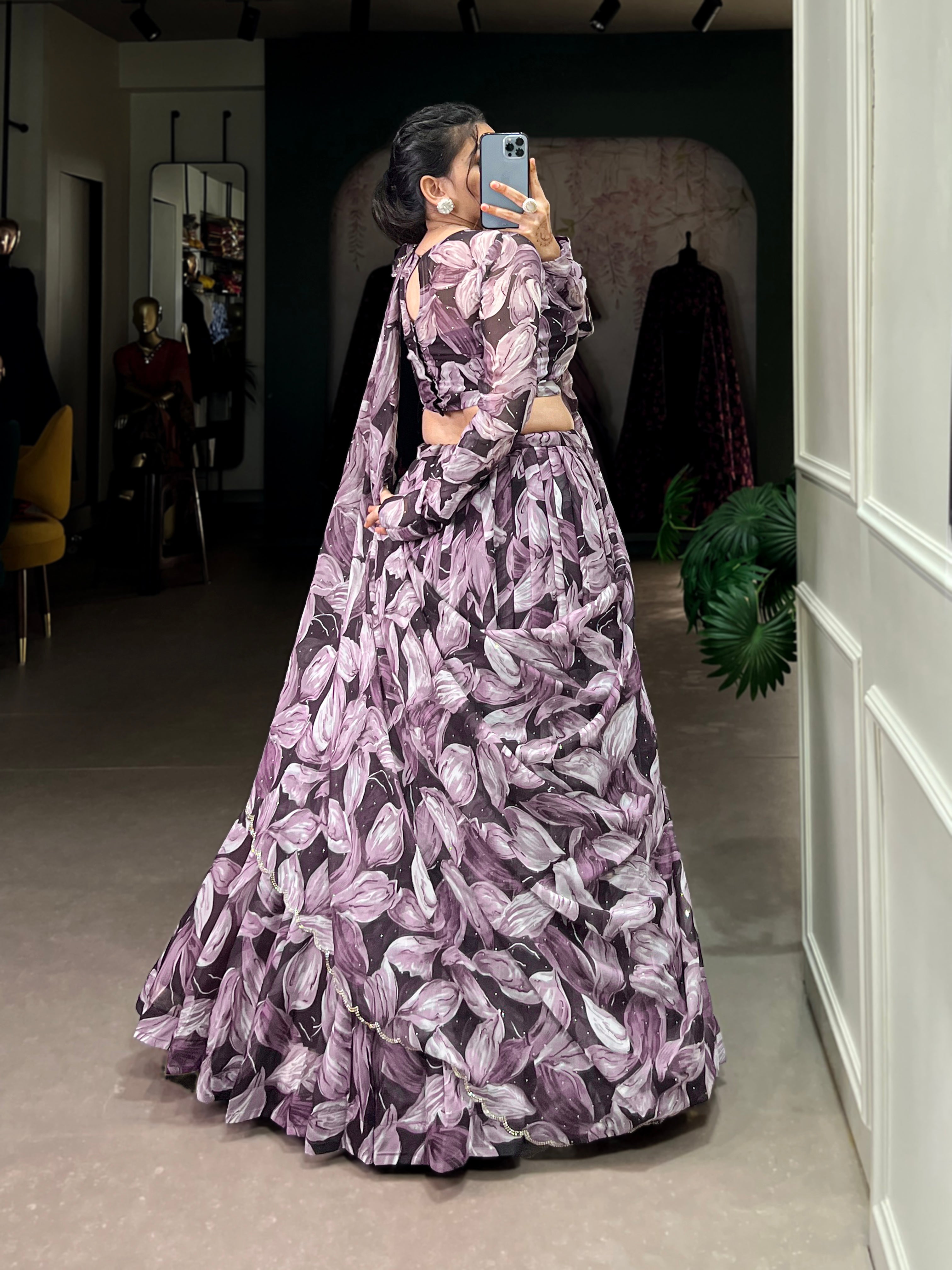 Pretty Coffe Digital Printed Silk Party Wear Lehenga Choli With Dupatta