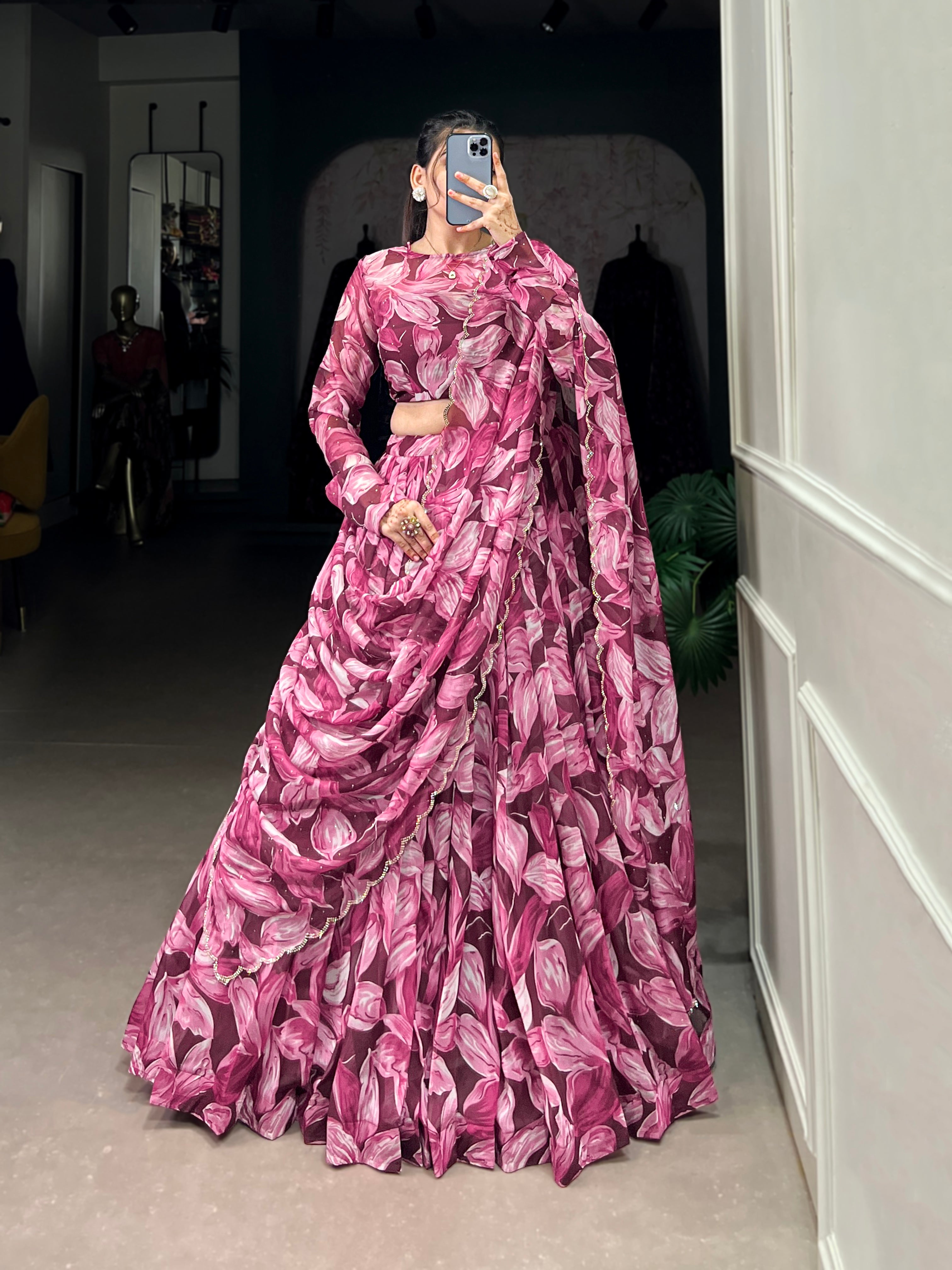 Pretty Maroon Digital Printed Silk Party Wear Lehenga Choli With Dupatta