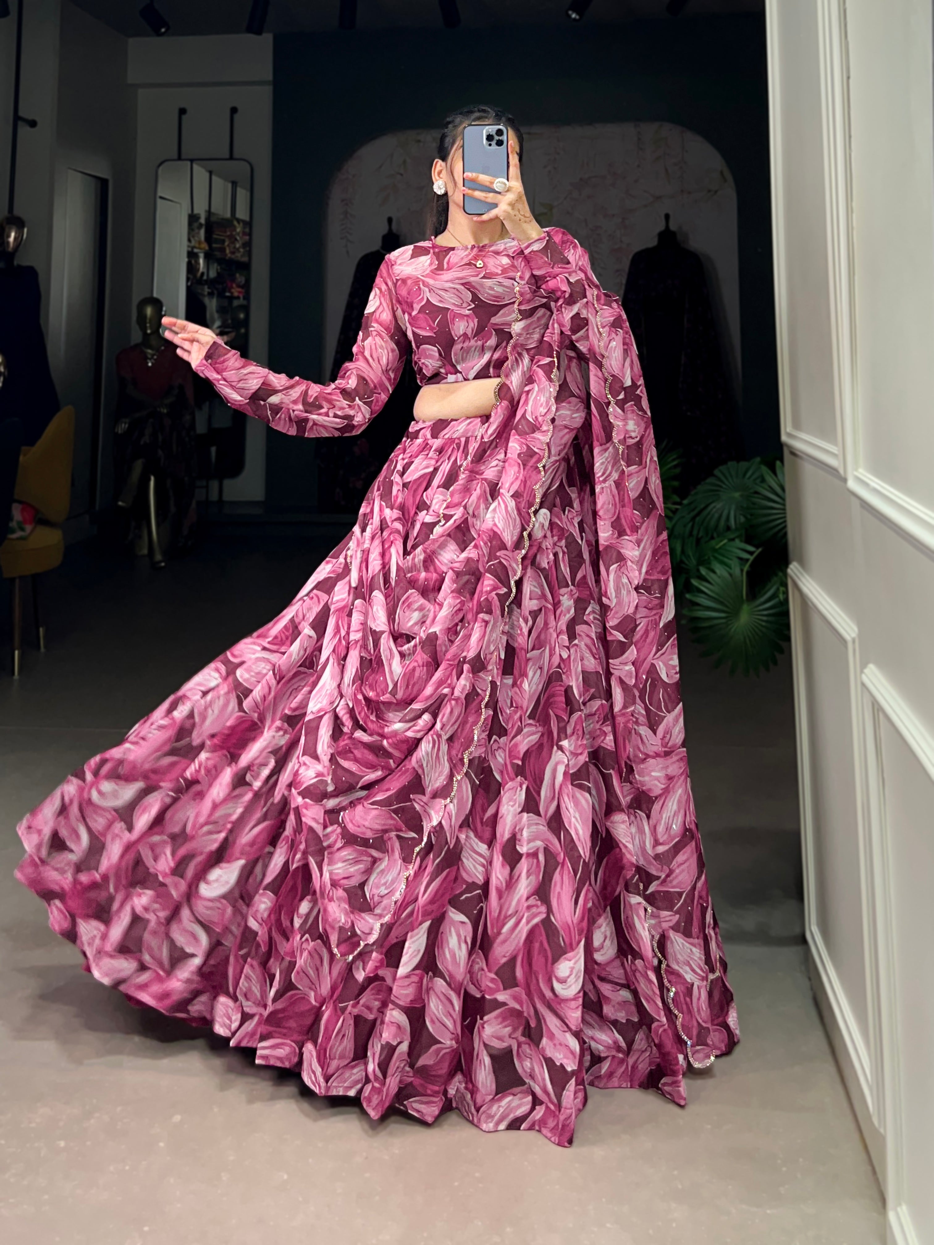 Pretty Maroon Digital Printed Silk Party Wear Lehenga Choli With Dupatta