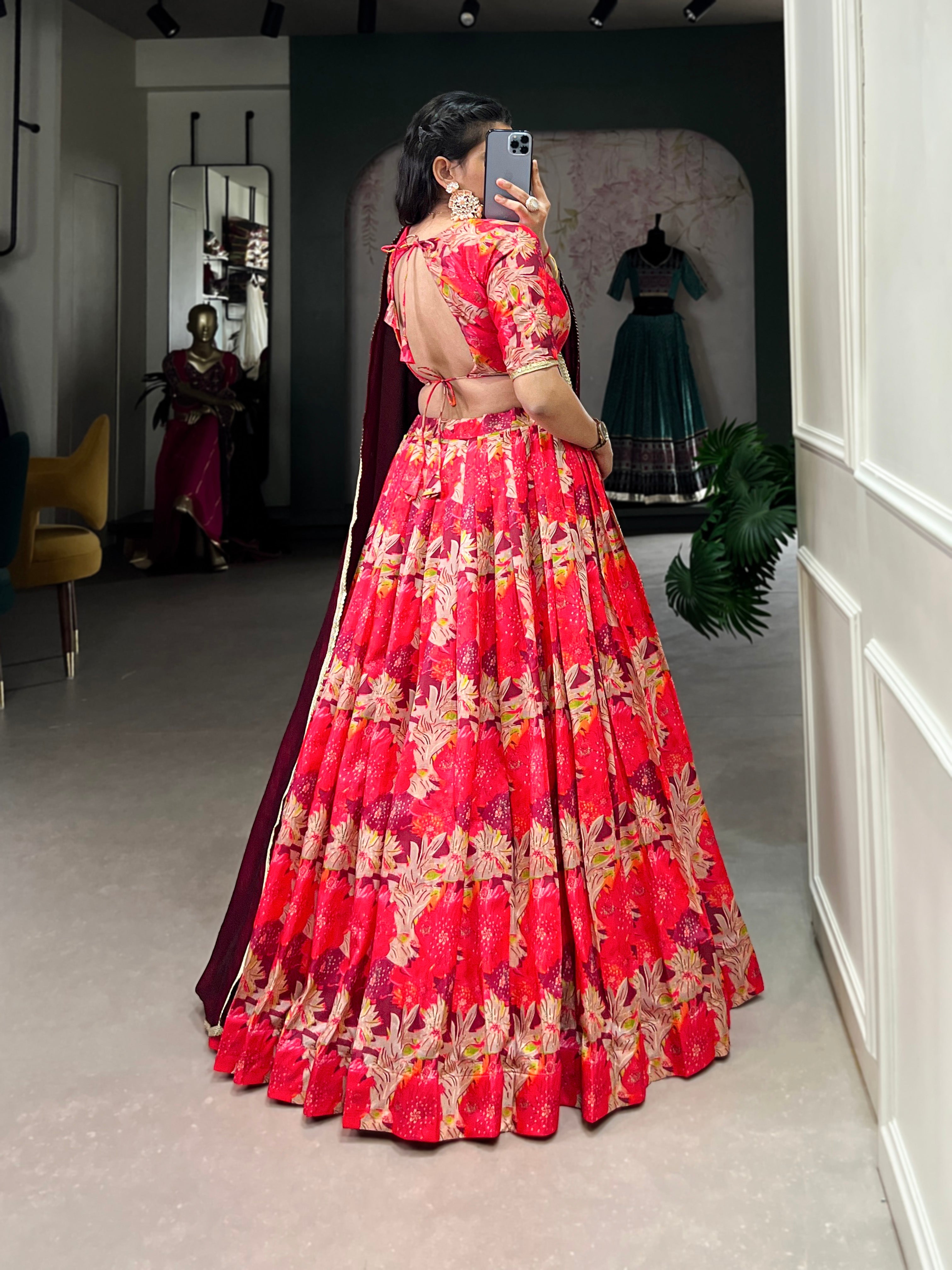 Tussar Silk Pink Ceremonial Wear Printed Readymade Lehenga Choli