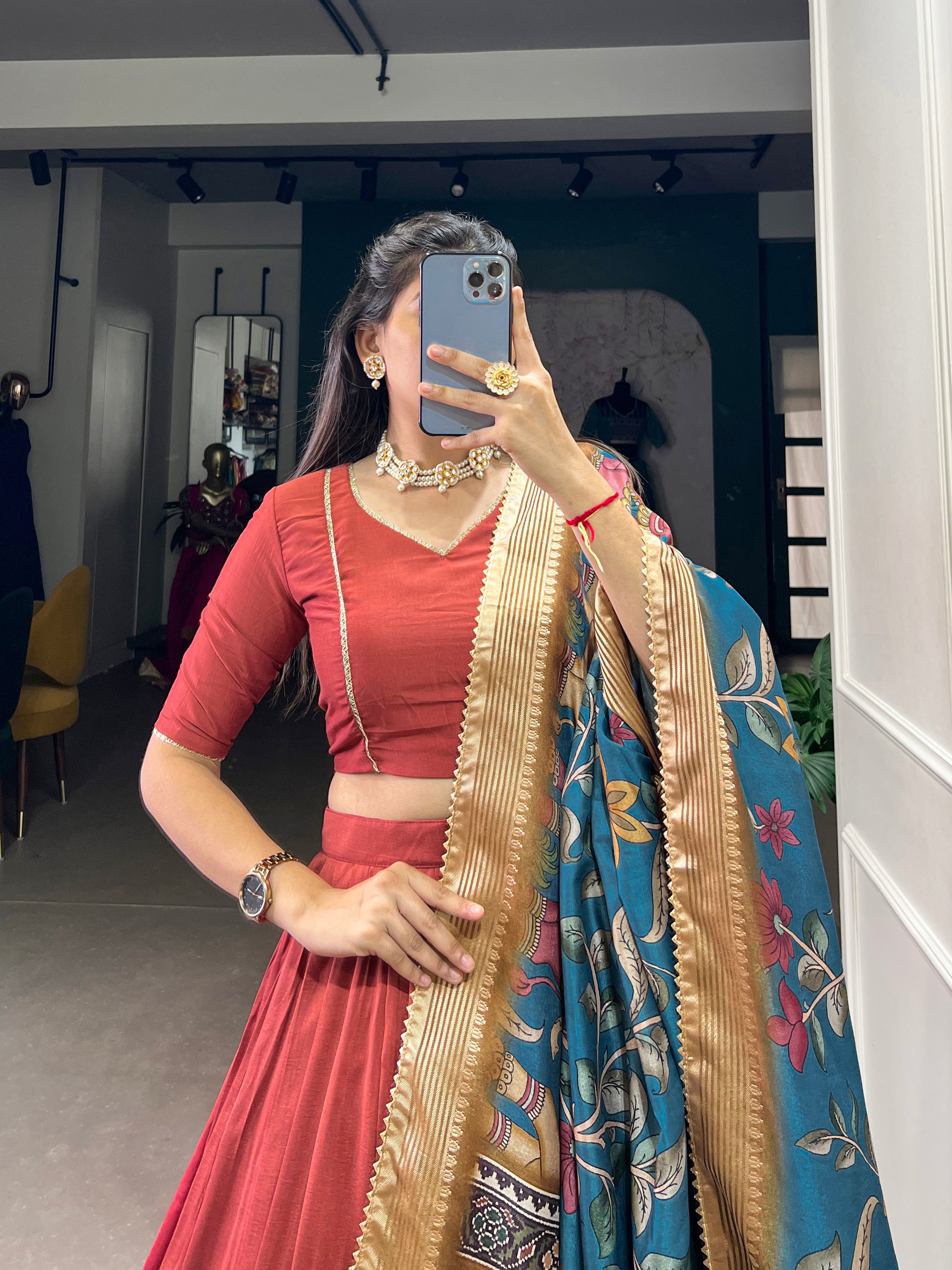 Maroon Color Pure Chinon Silk Plain Lehenga Choli
