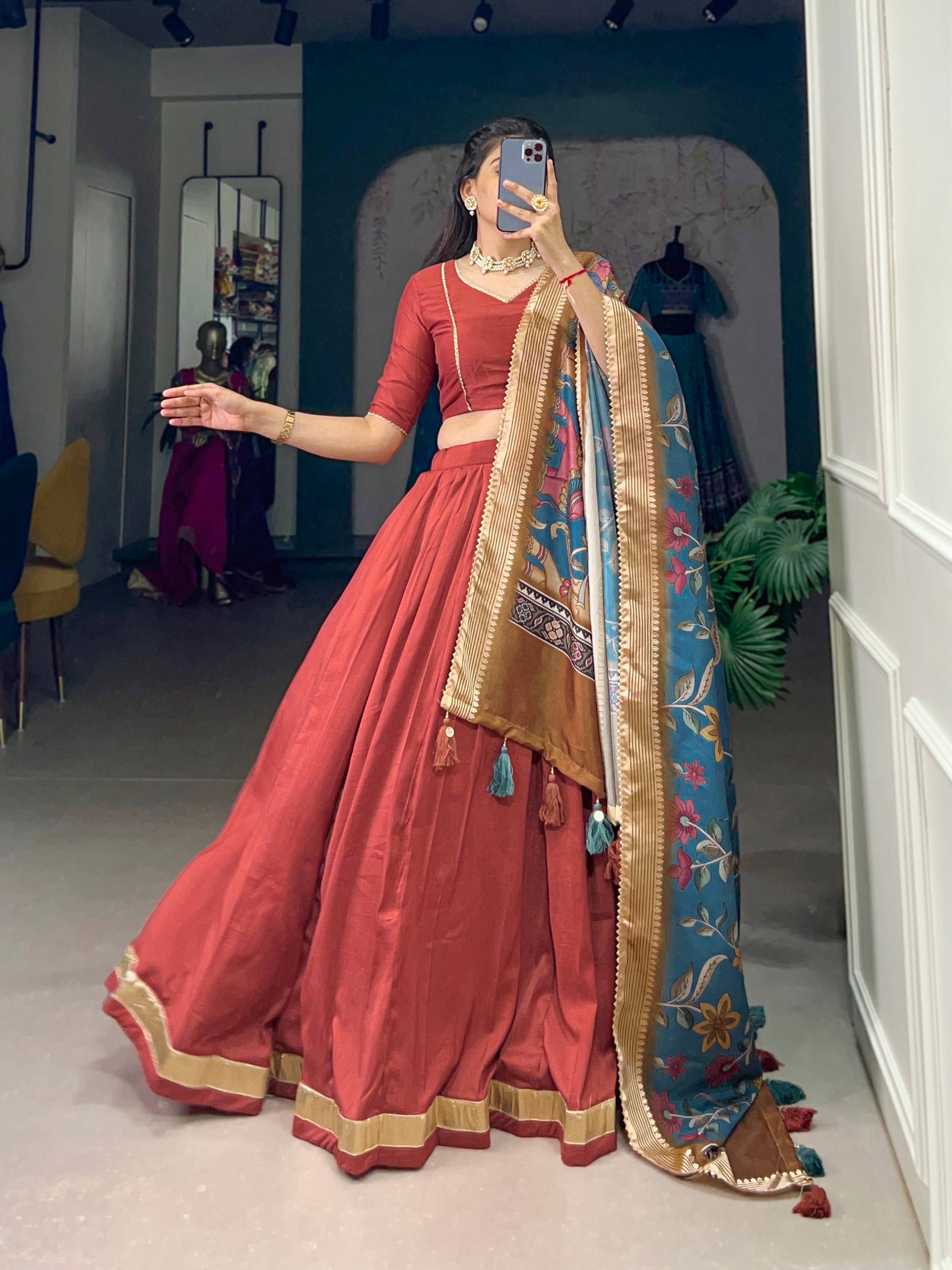 Maroon Color Pure Chinon Silk Plain Lehenga Choli