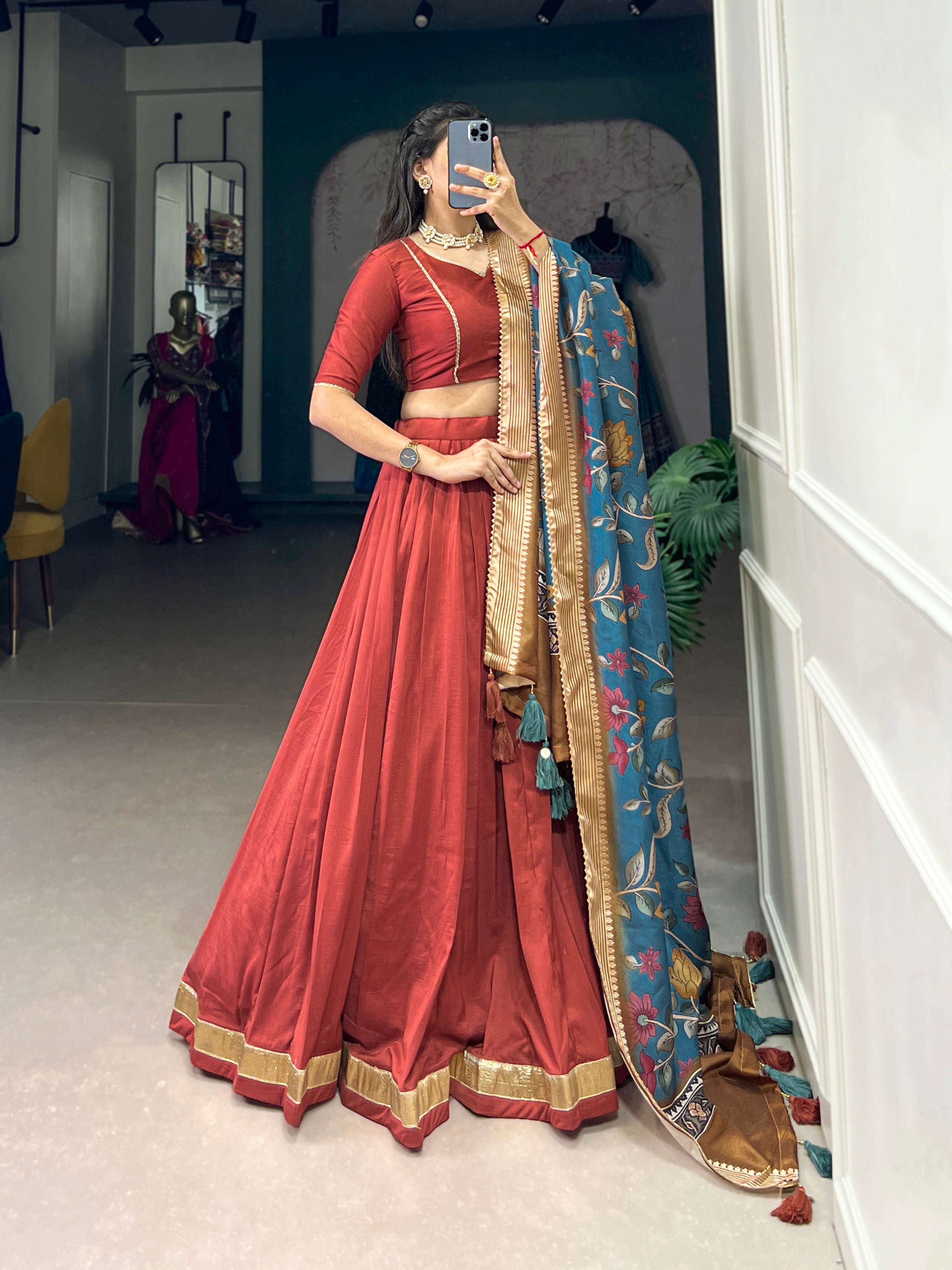 Maroon Color Pure Chinon Silk Plain Lehenga Choli