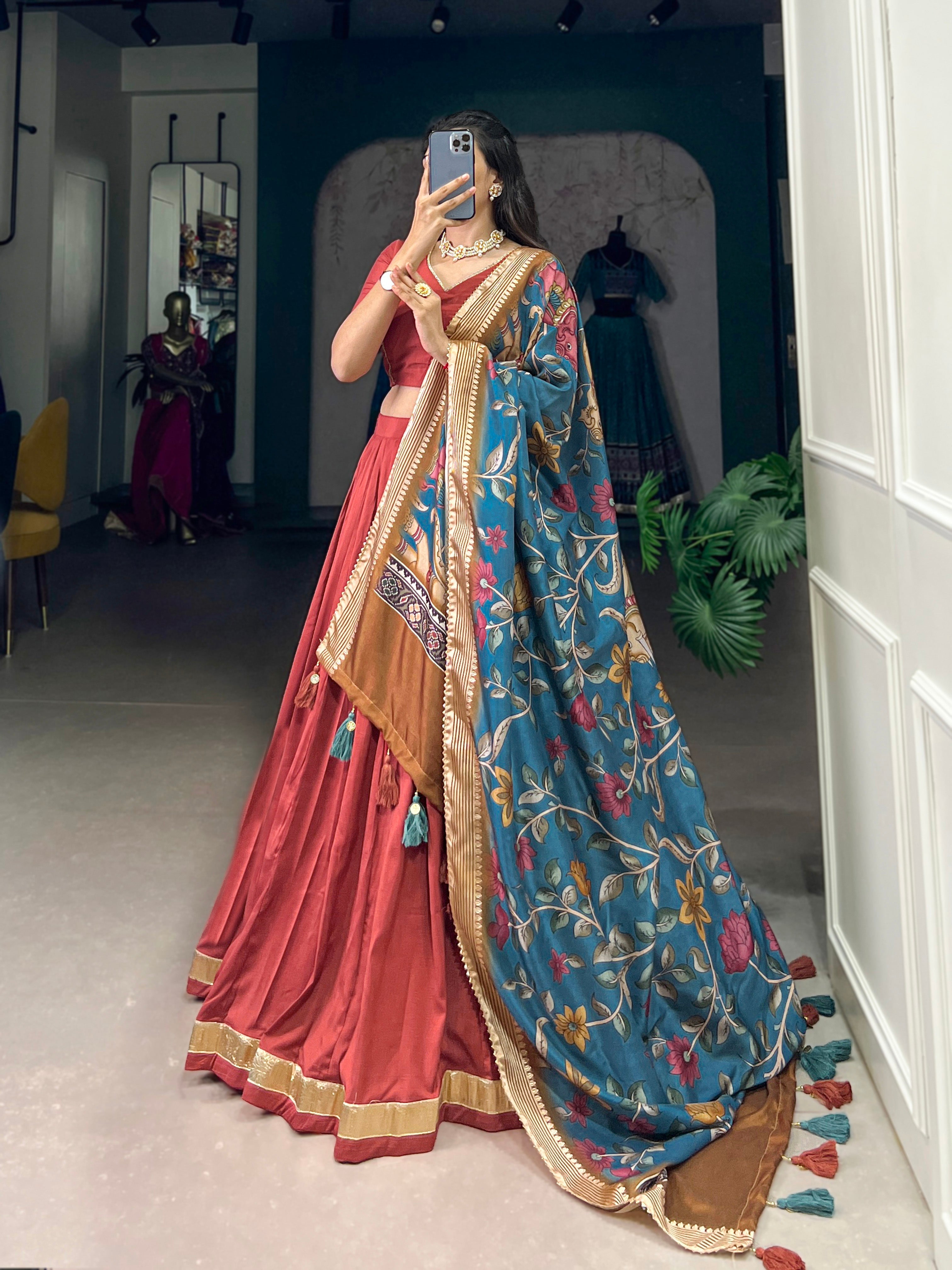Maroon Color Pure Chinon Silk Plain Lehenga Choli