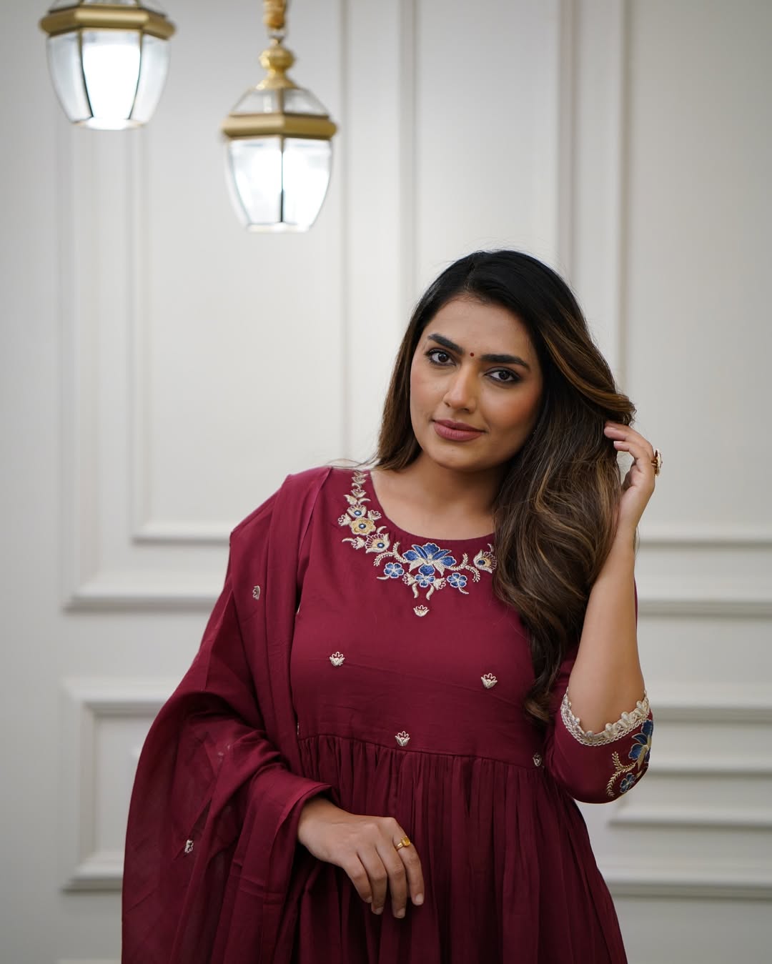 Kurta with hand with Embroidery work detailing on women's printed cotton kurta pant or dupatta set