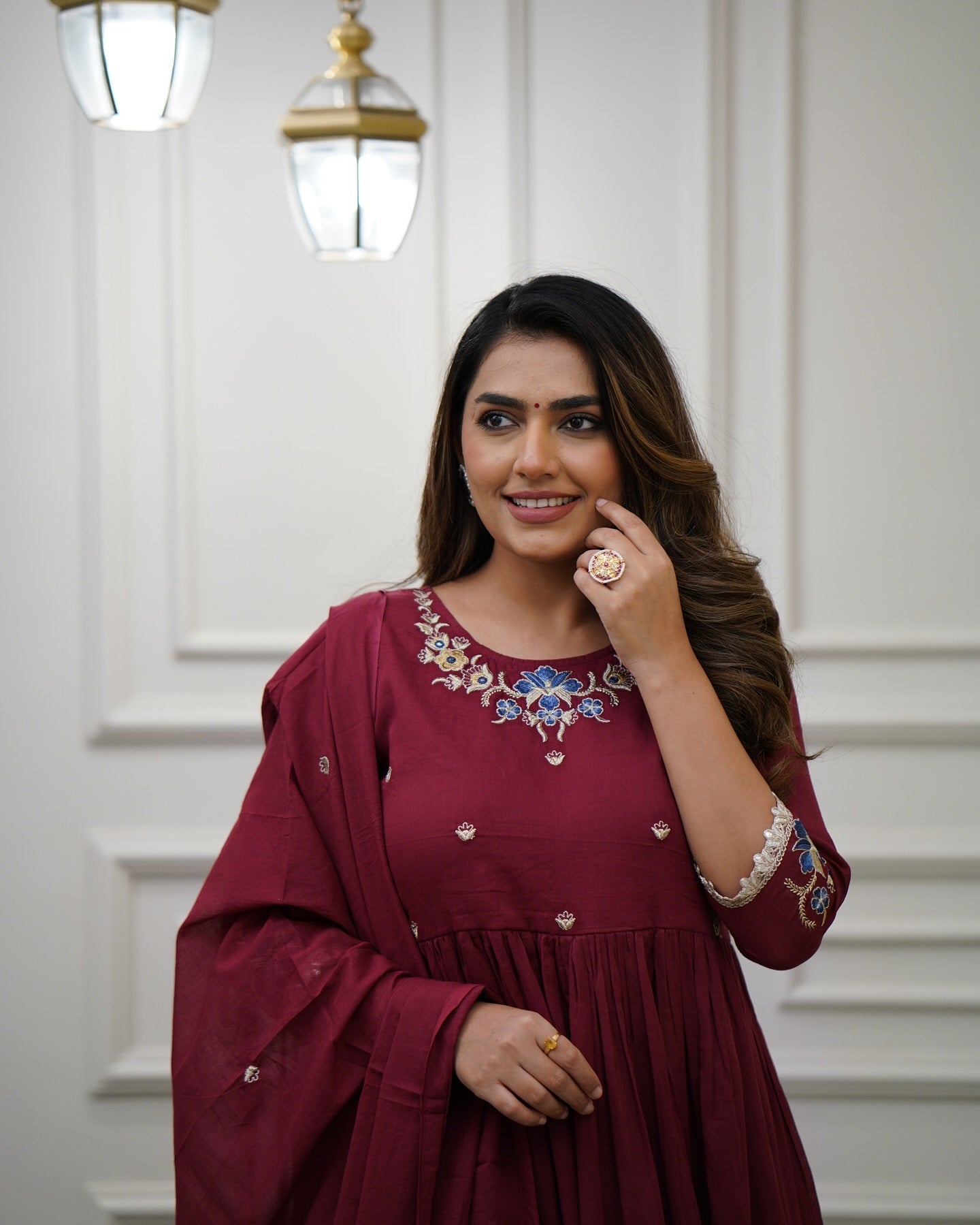 Kurta with hand with Embroidery work detailing on women's printed cotton kurta pant or dupatta set