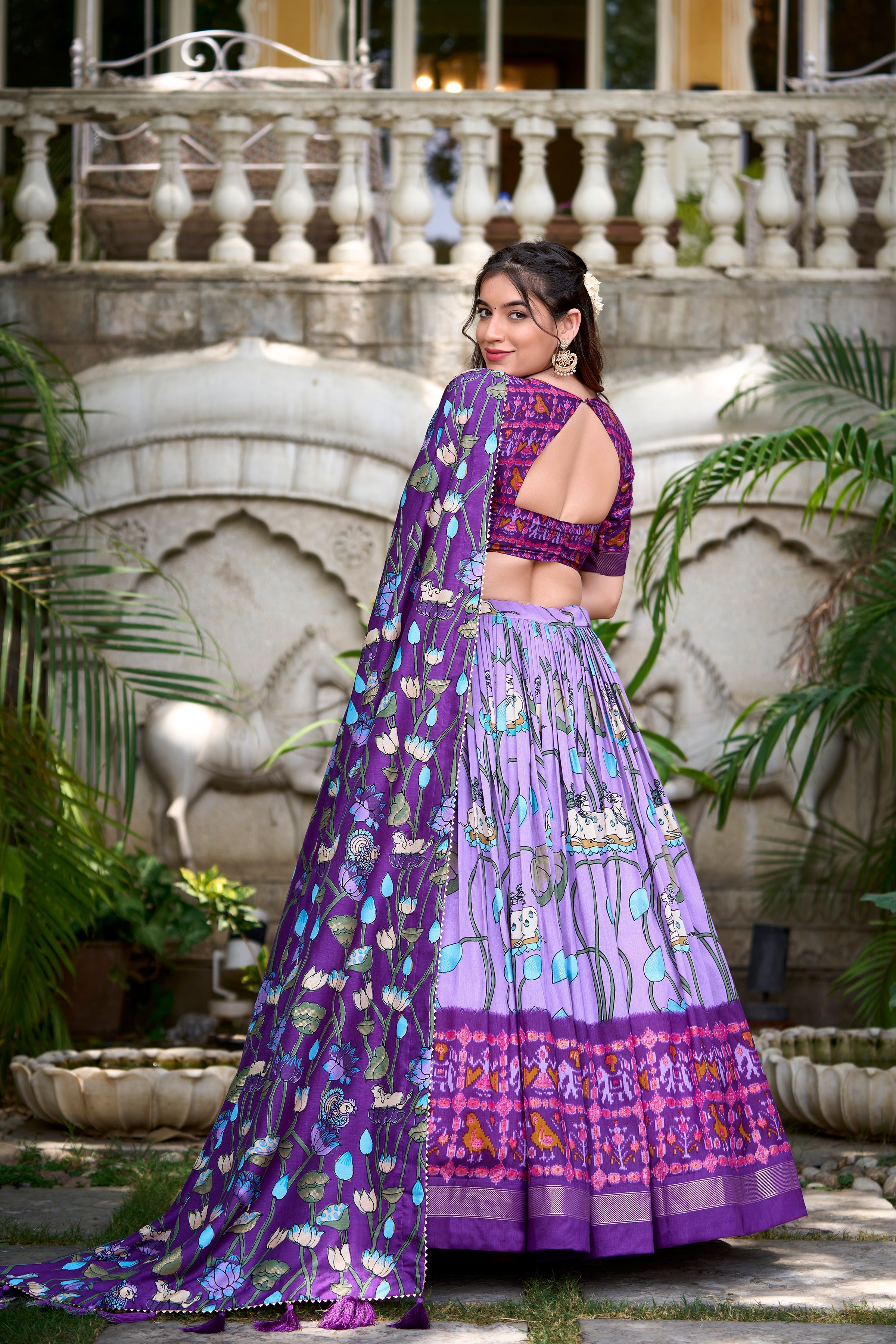 Ravishing Lovender Printed Silk Navratri Wear Lehenga Choli With Dupatta