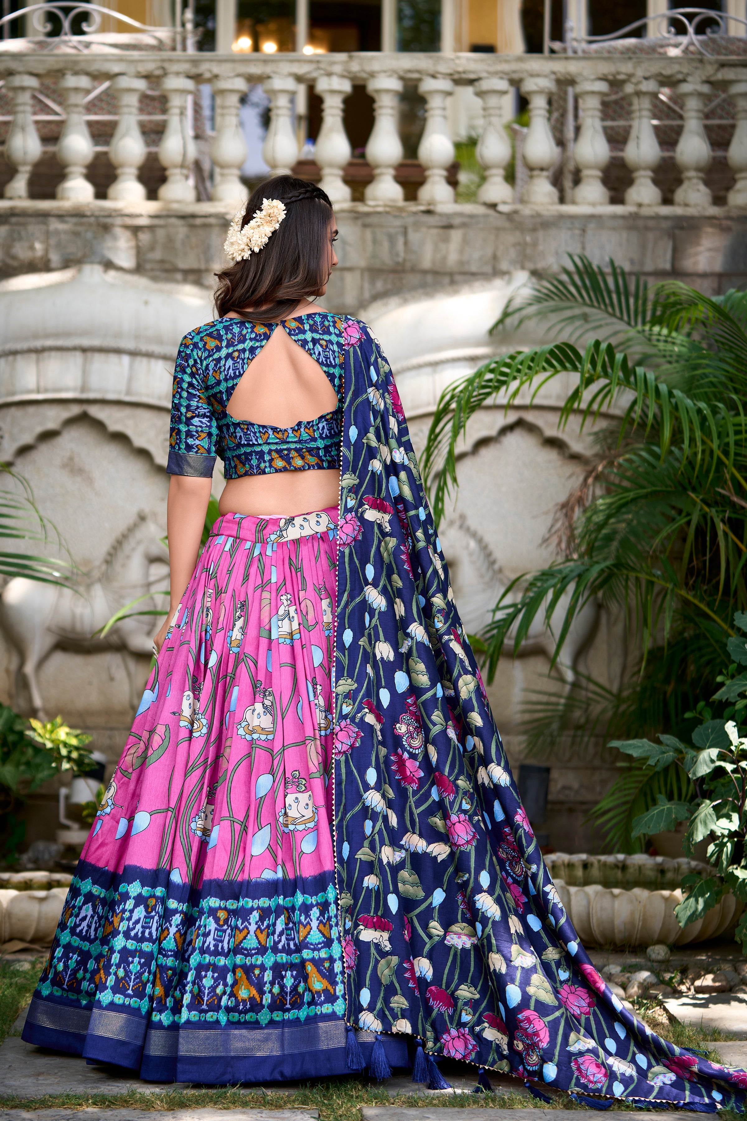 Ravishing Pink Printed Silk Navratri Wear Lehenga Choli With Dupatta