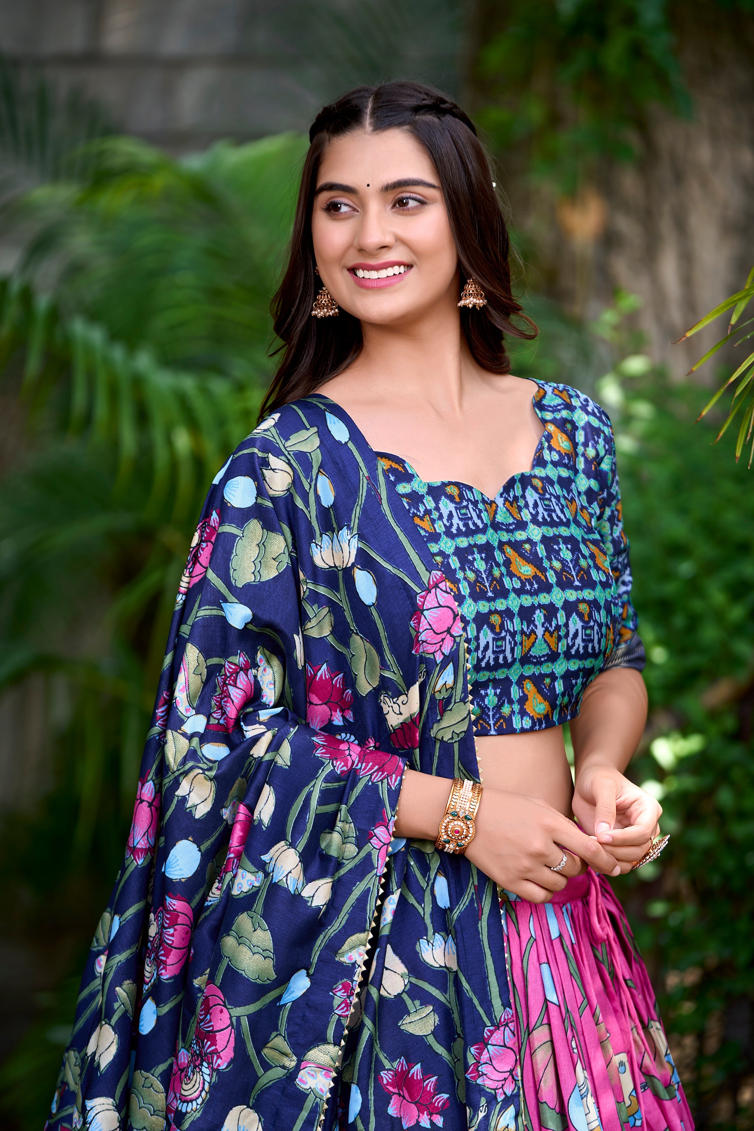 Ravishing Pink Printed Silk Navratri Wear Lehenga Choli With Dupatta