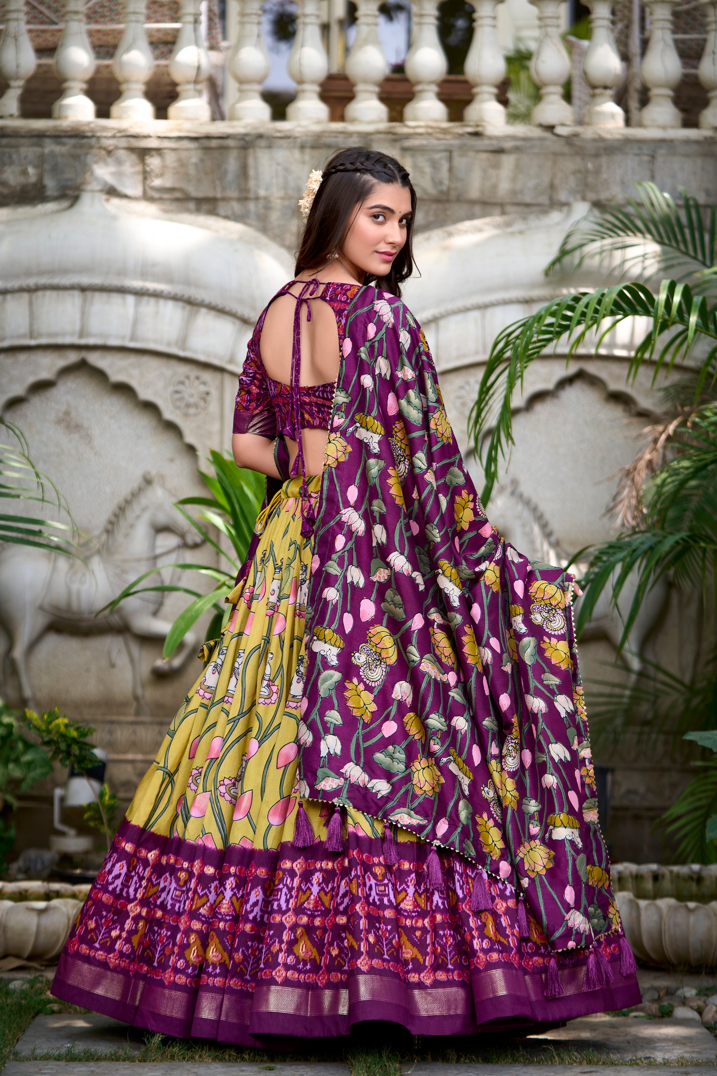 Ravishing Yellow Printed Silk Navratri Wear Lehenga Choli With Dupatta