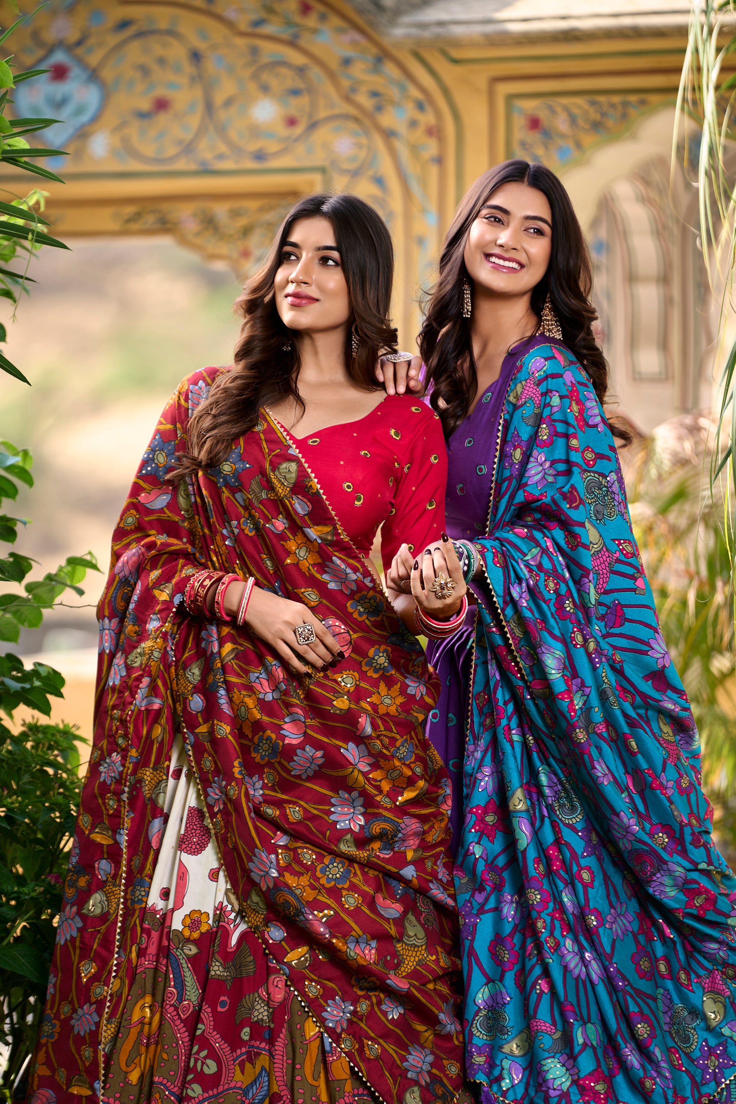 Purple Kalamkari Print Tussar Silk Lehenga Set