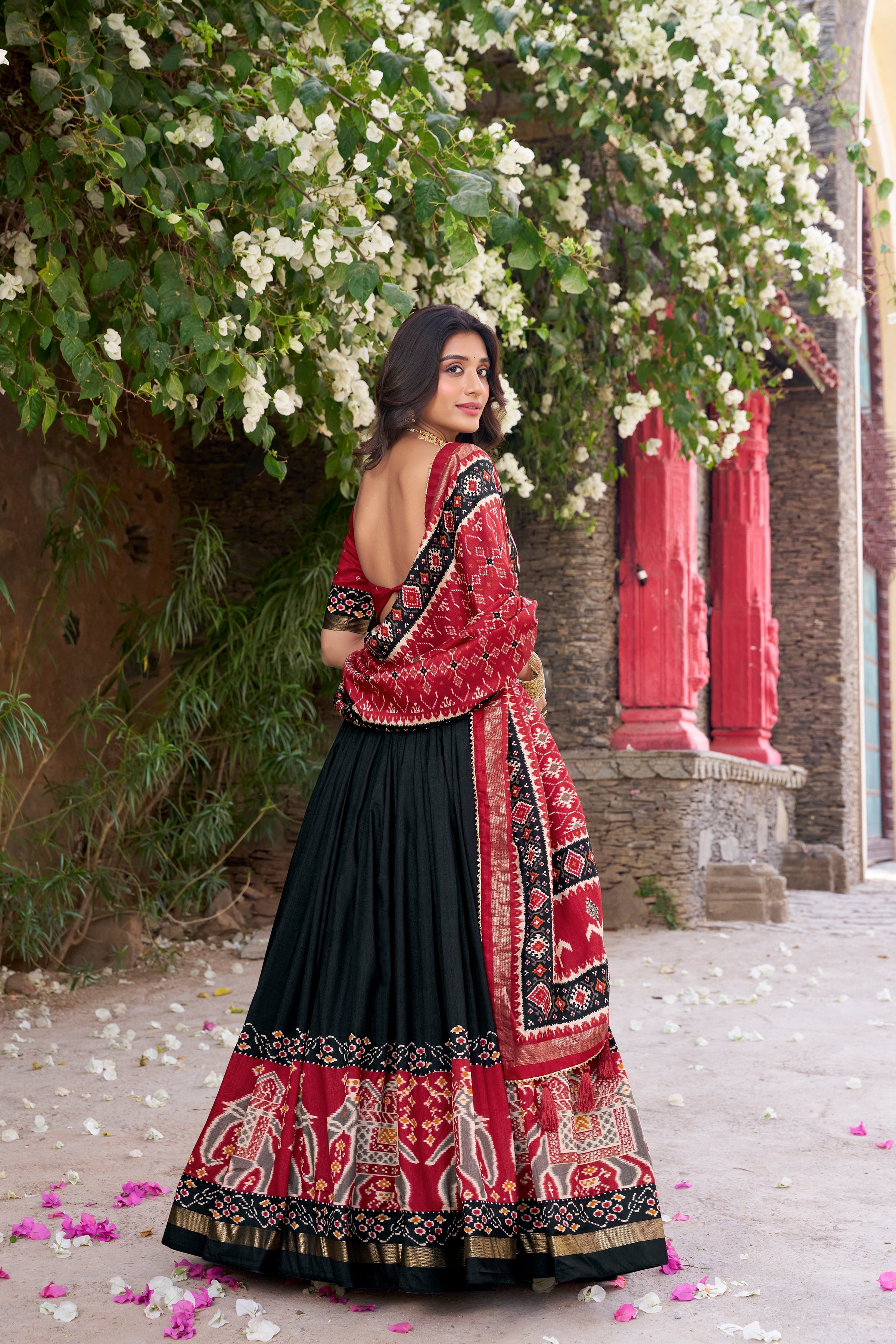 Superb Black Color Tushar Silk Patola Printed Lehenga Choli