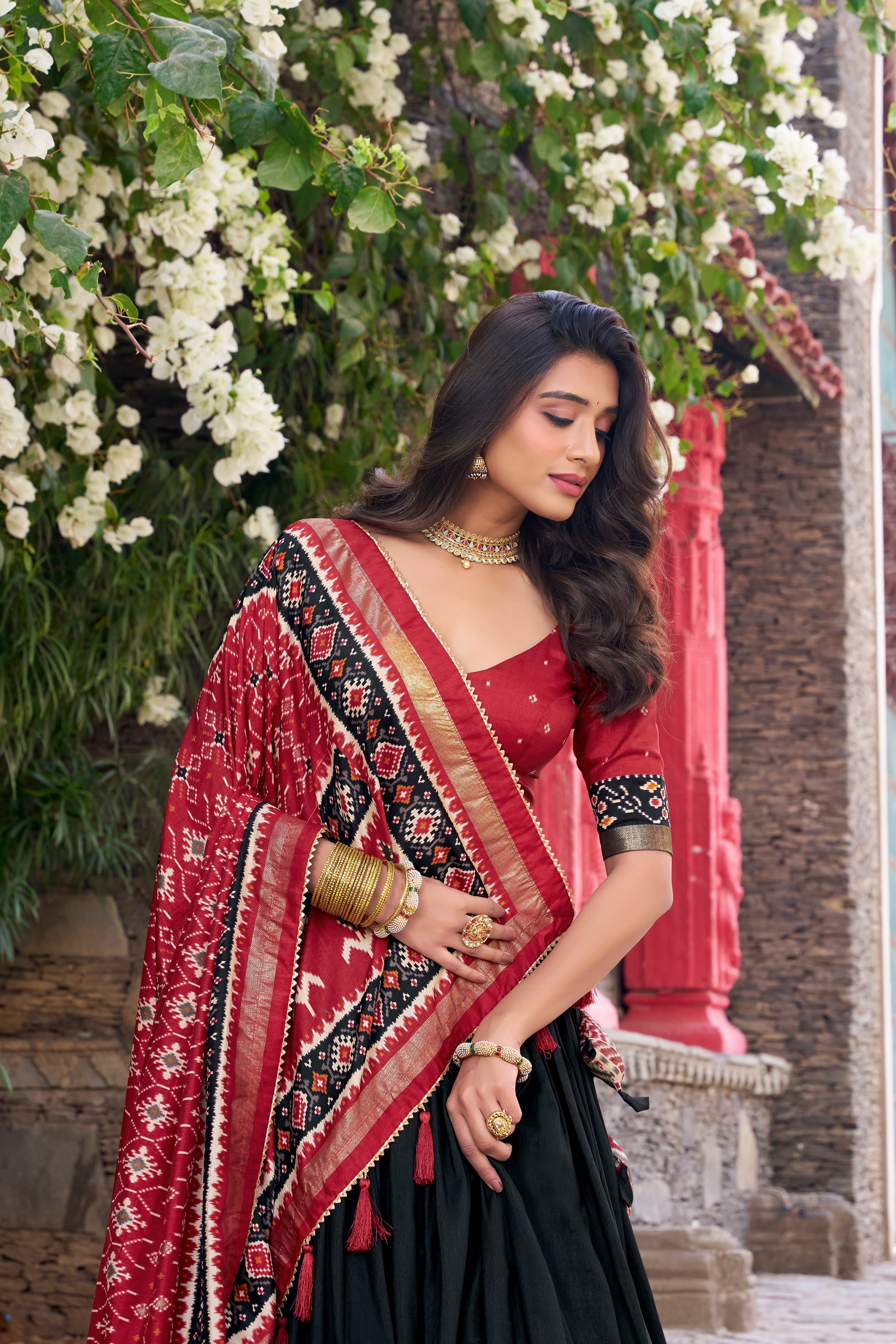 Superb Black Color Tushar Silk Patola Printed Lehenga Choli