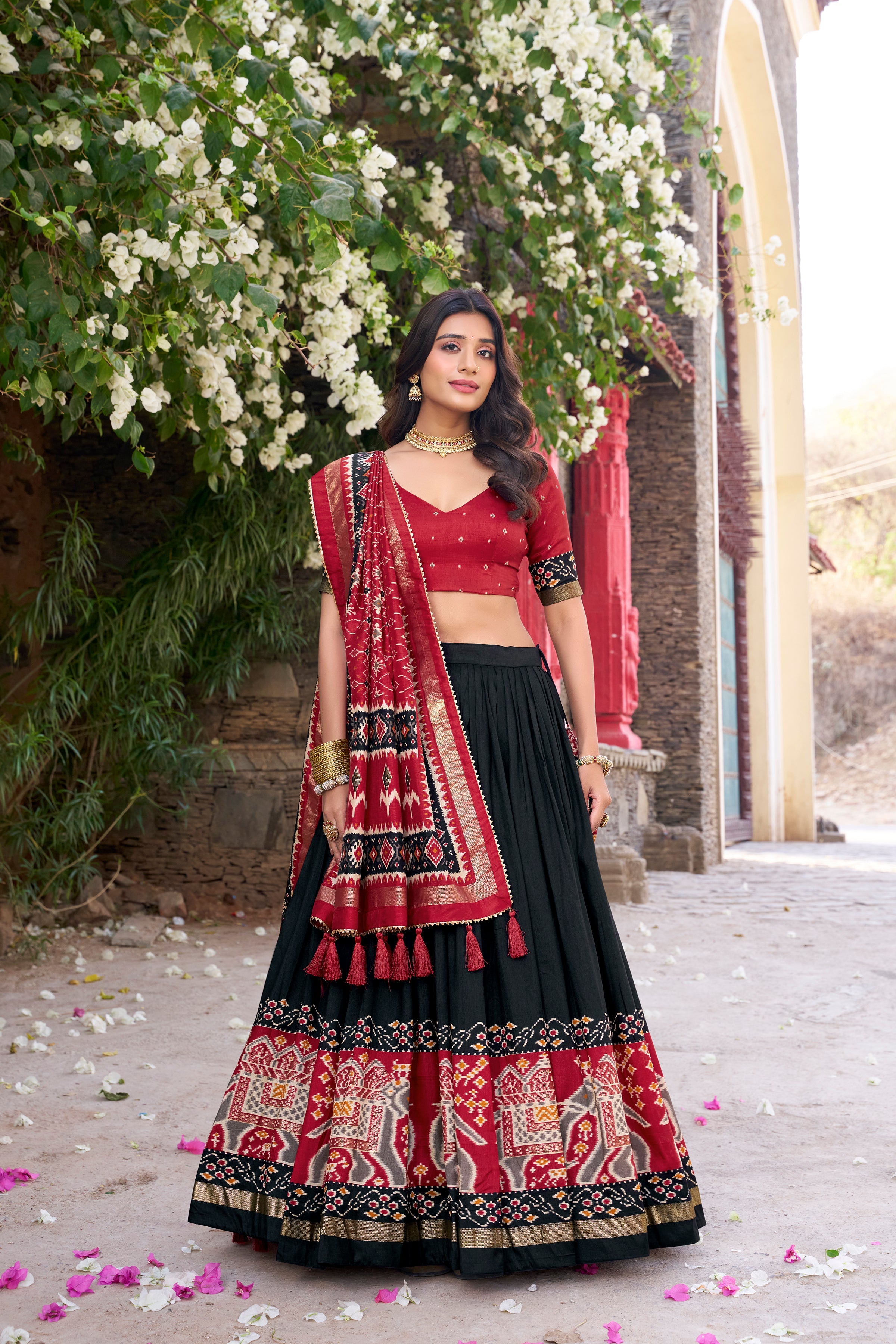 Superb Black Color Tushar Silk Patola Printed Lehenga Choli