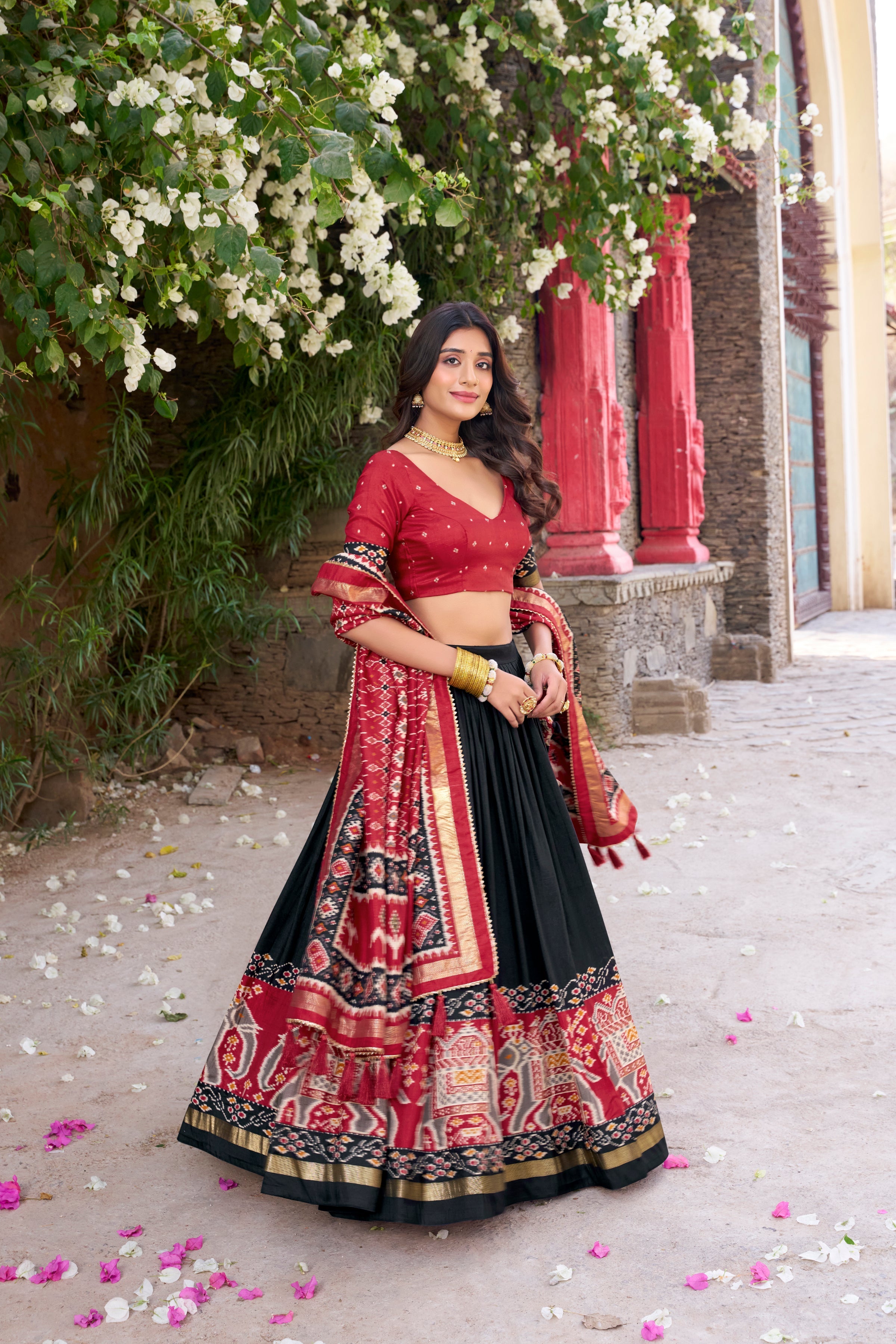 Superb Black Color Tushar Silk Patola Printed Lehenga Choli