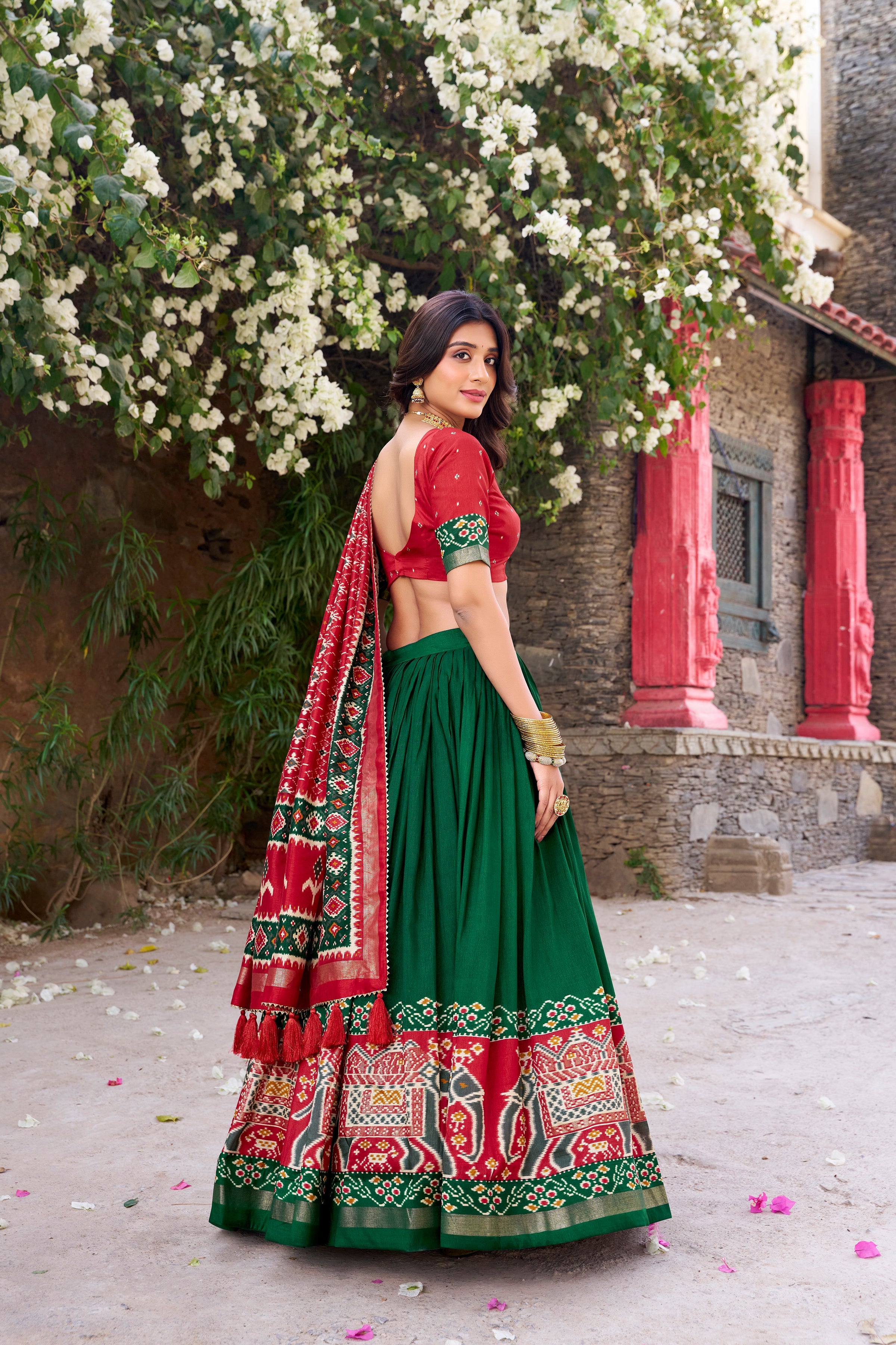 Superb Green Color Tushar Silk Patola Printed Lehenga Choli