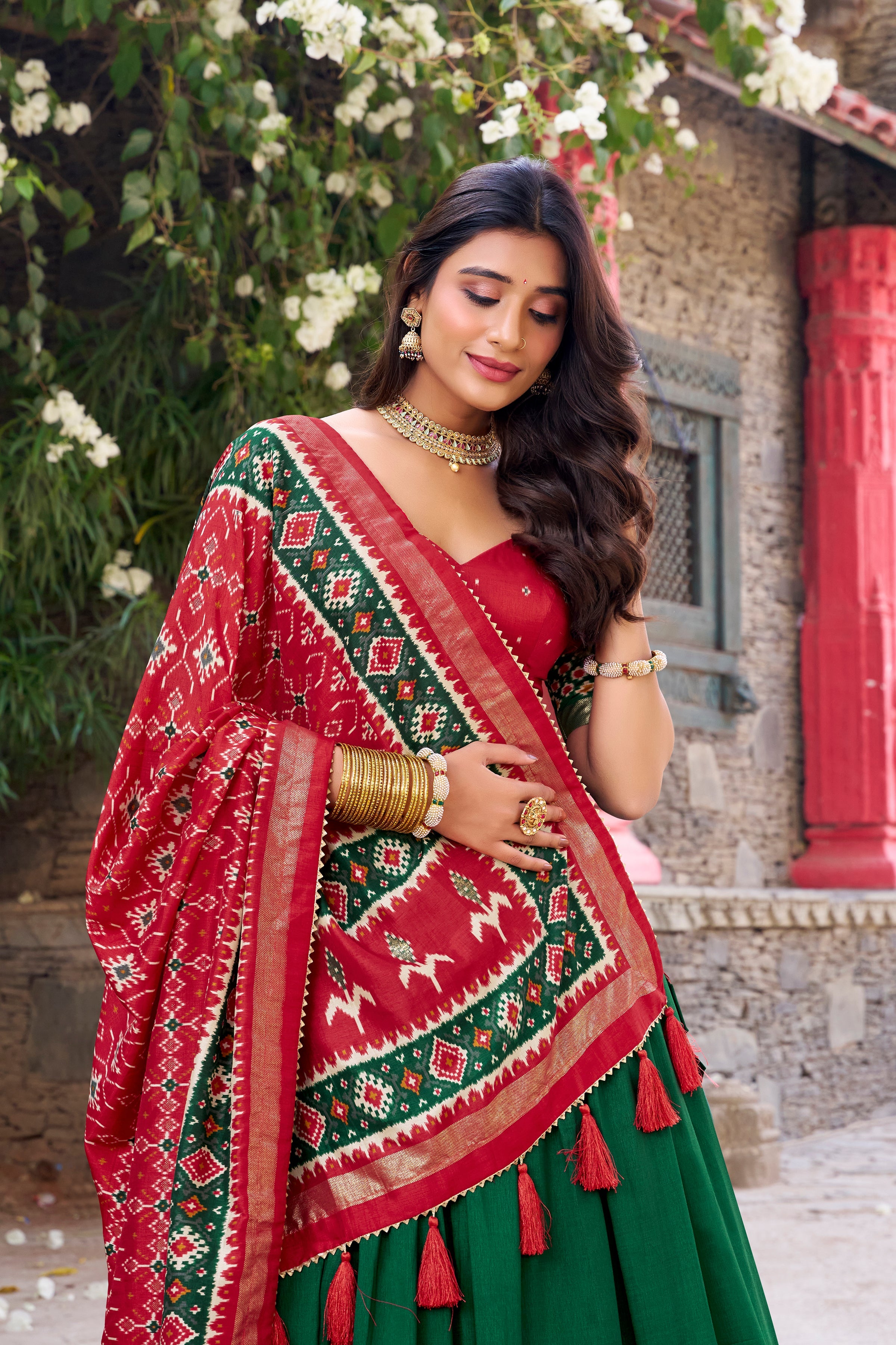 Superb Green Color Tushar Silk Patola Printed Lehenga Choli