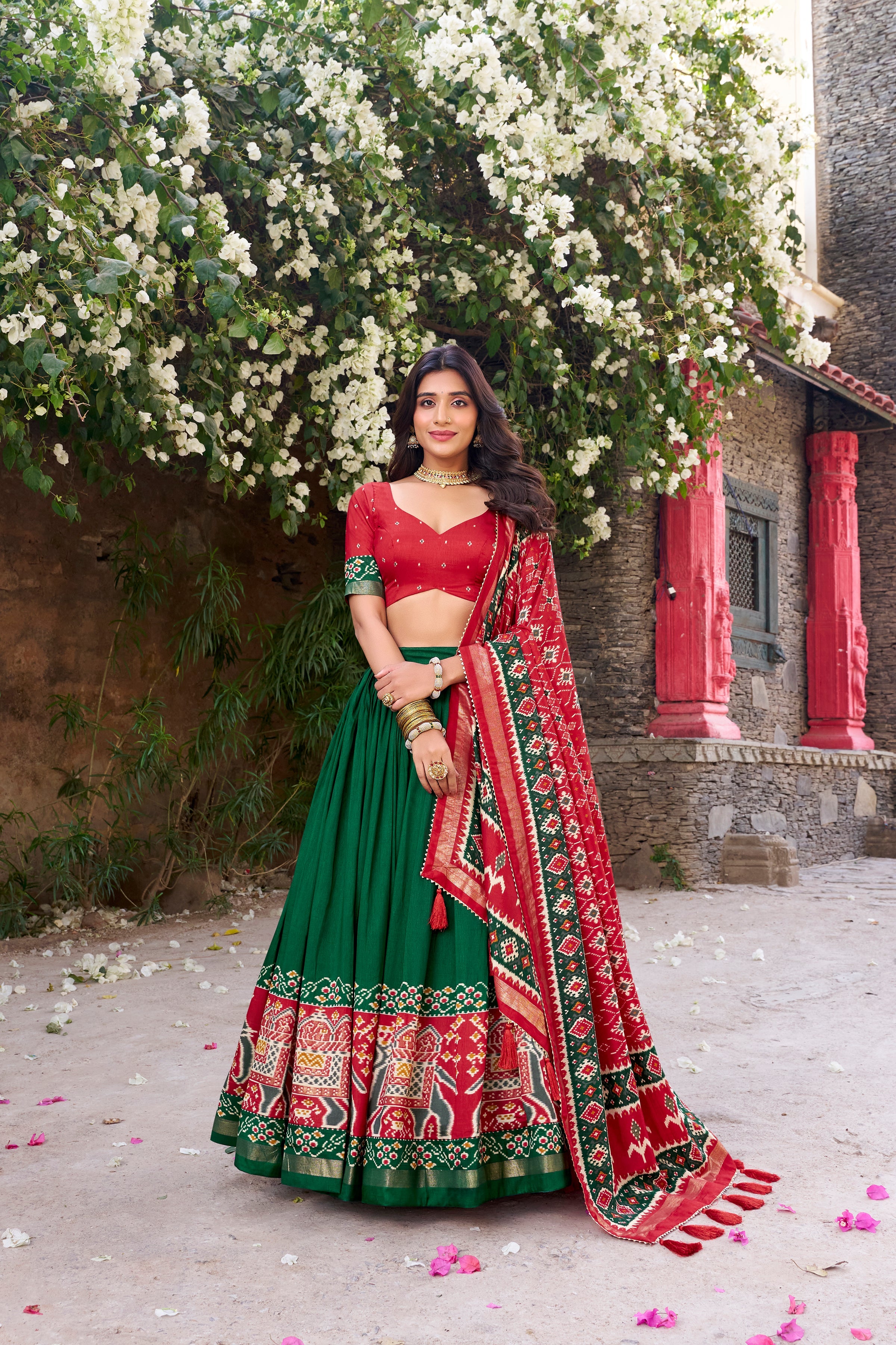 Superb Green Color Tushar Silk Patola Printed Lehenga Choli