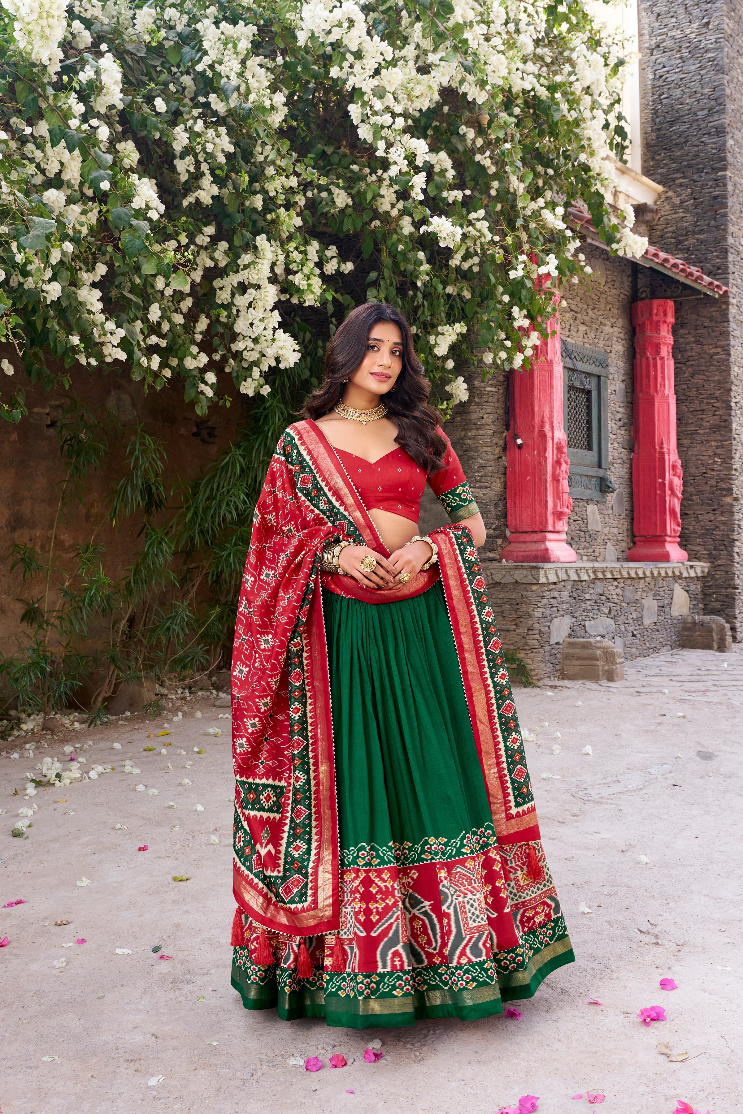 Superb Green Color Tushar Silk Patola Printed Lehenga Choli