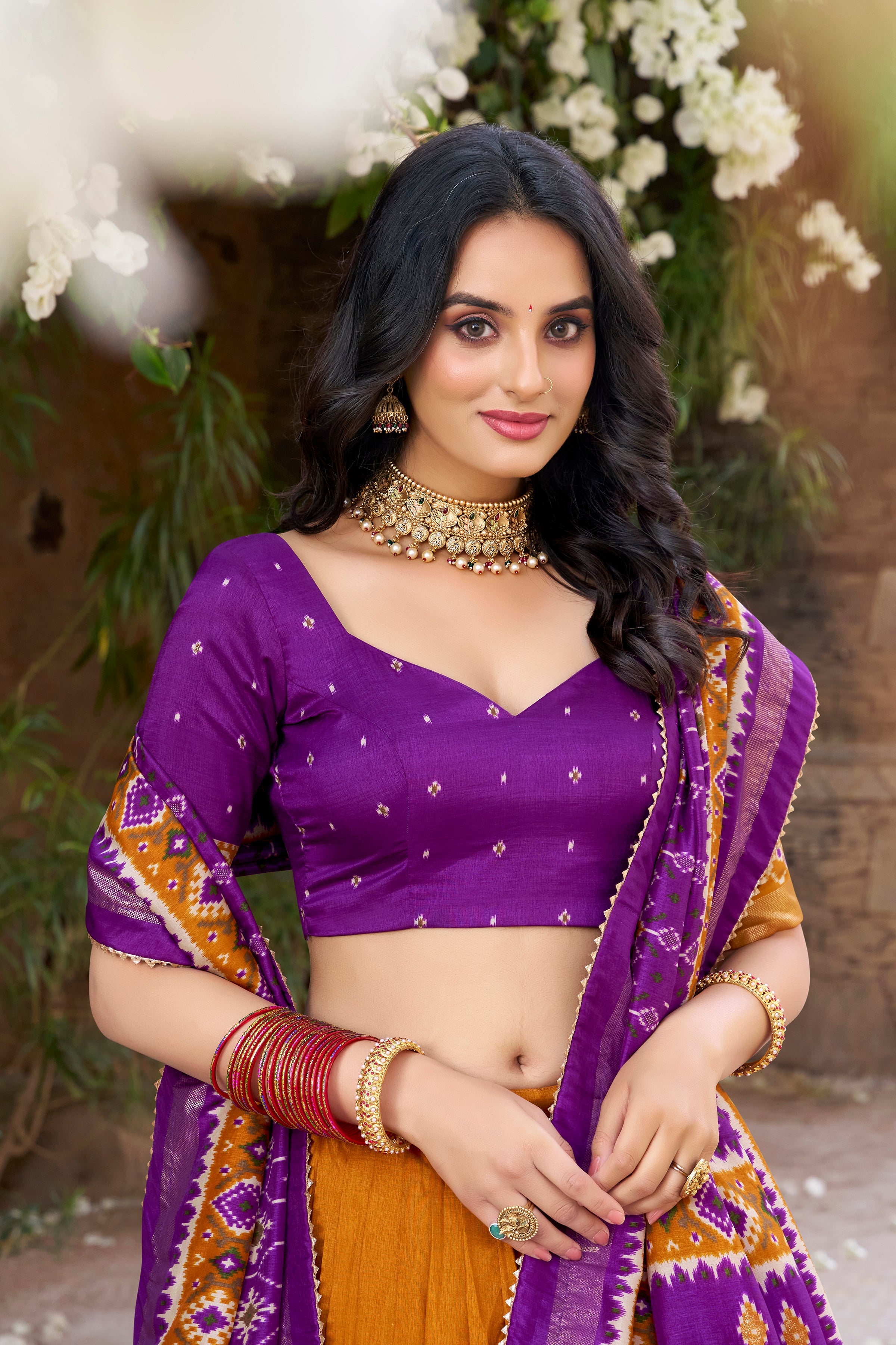 Superb Yellow Color Tushar Silk Patola Printed Lehenga Choli