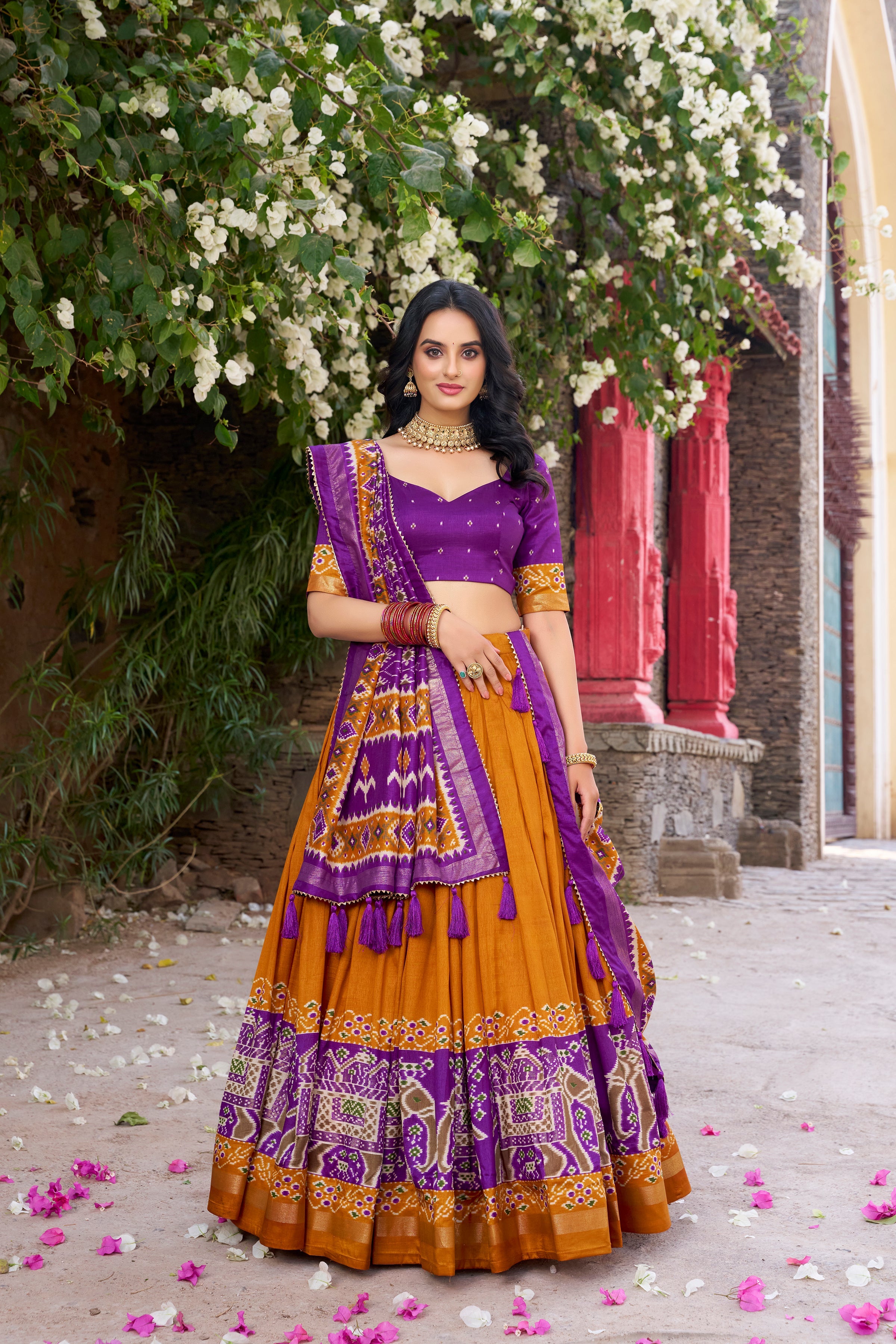 Superb Yellow Color Tushar Silk Patola Printed Lehenga Choli