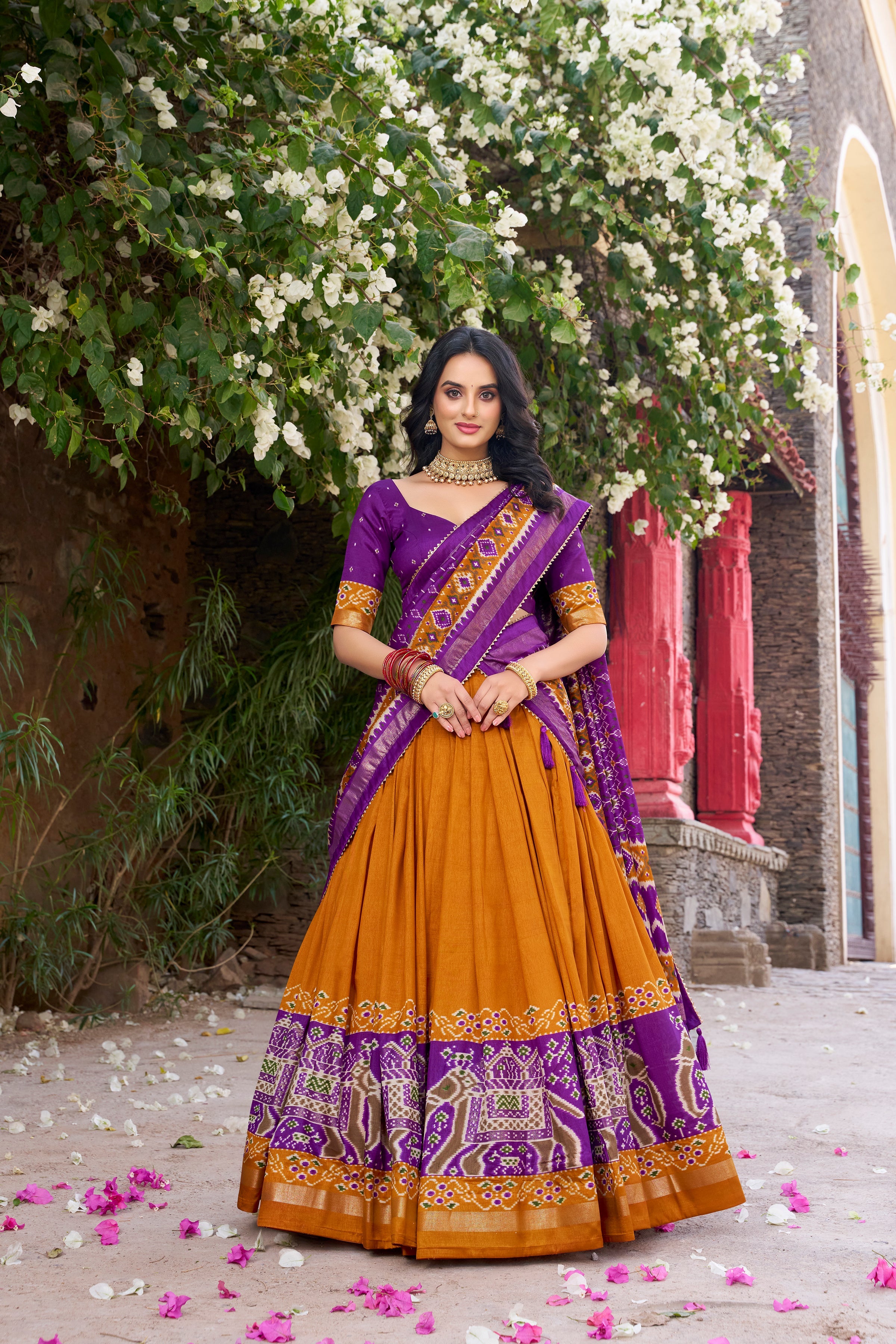 Superb Yellow Color Tushar Silk Patola Printed Lehenga Choli