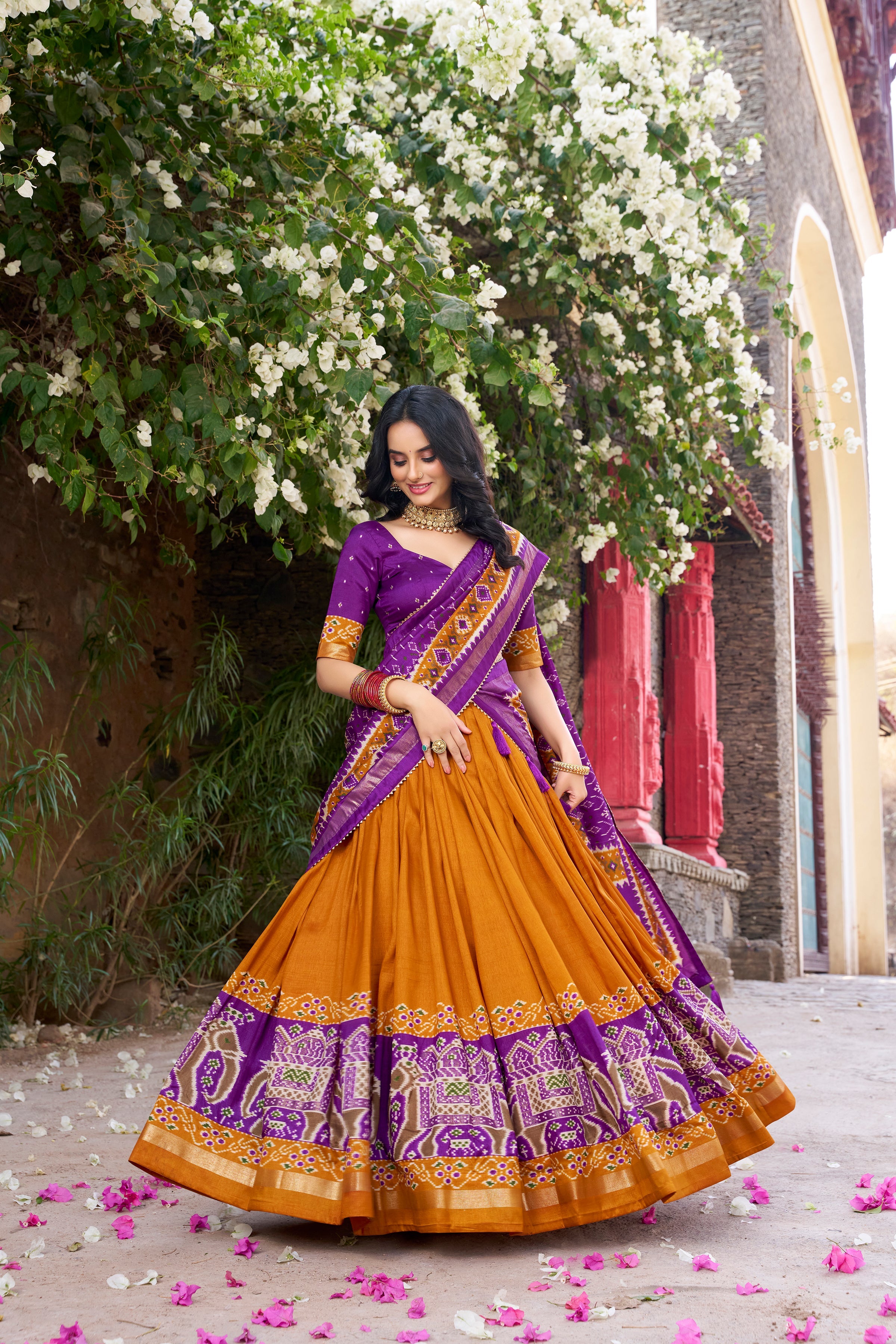 Superb Yellow Color Tushar Silk Patola Printed Lehenga Choli
