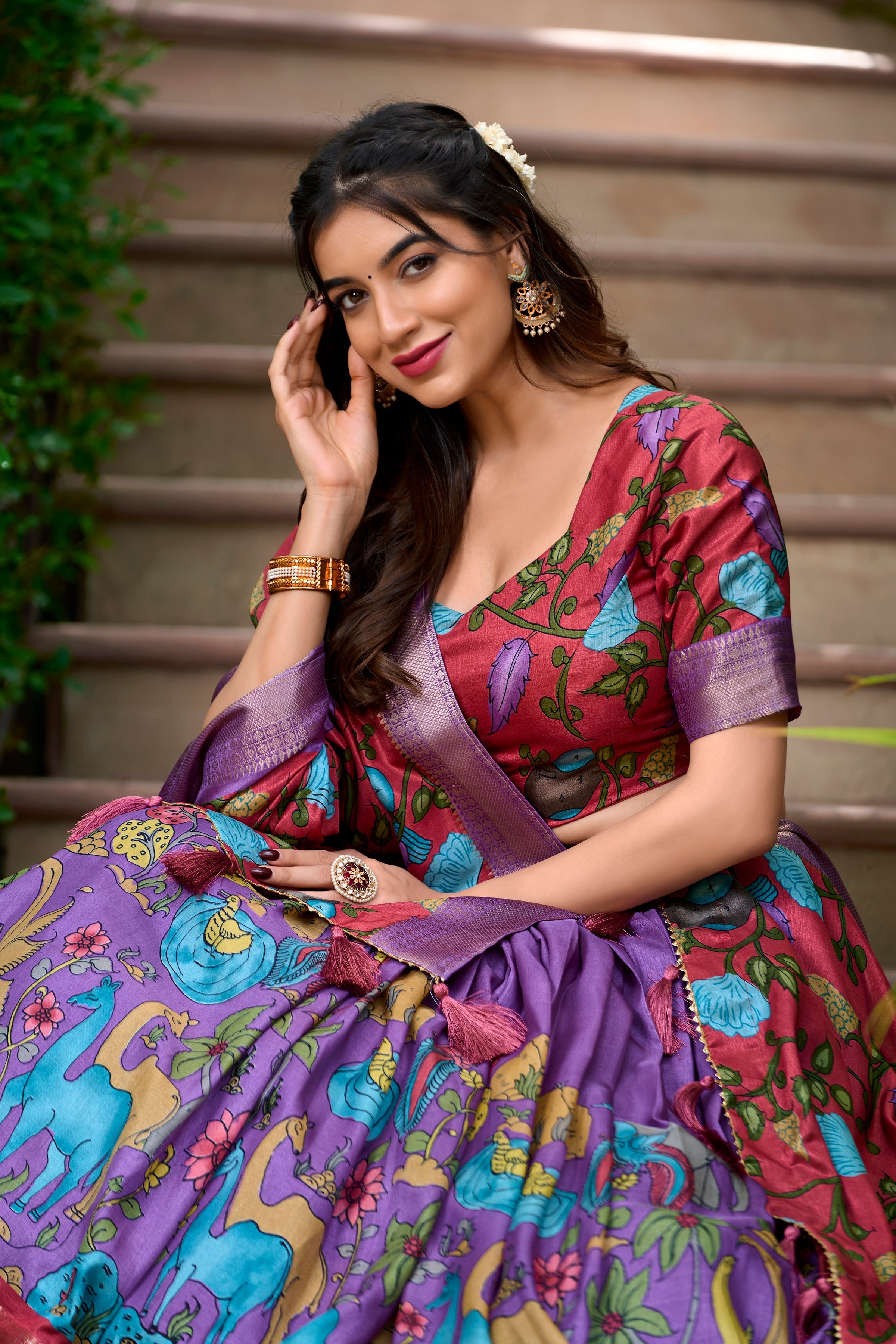 Festive Wear Women's Dola Silk With Kalamkari Print Lehenga Choli Set