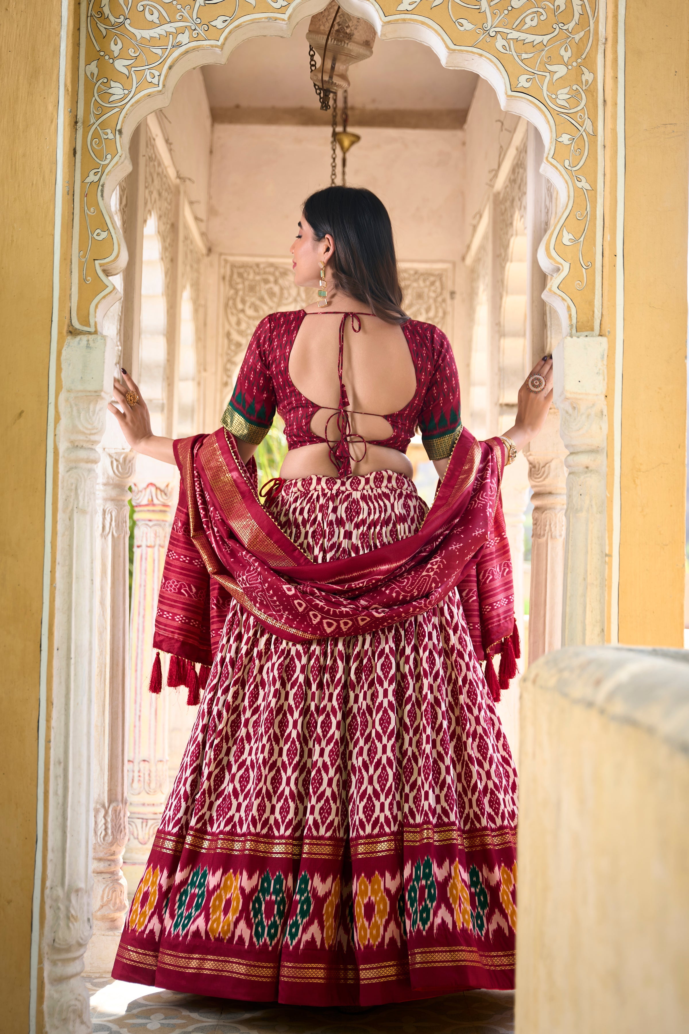 Patola Printed Tussar Silk Lehenga in Maroon