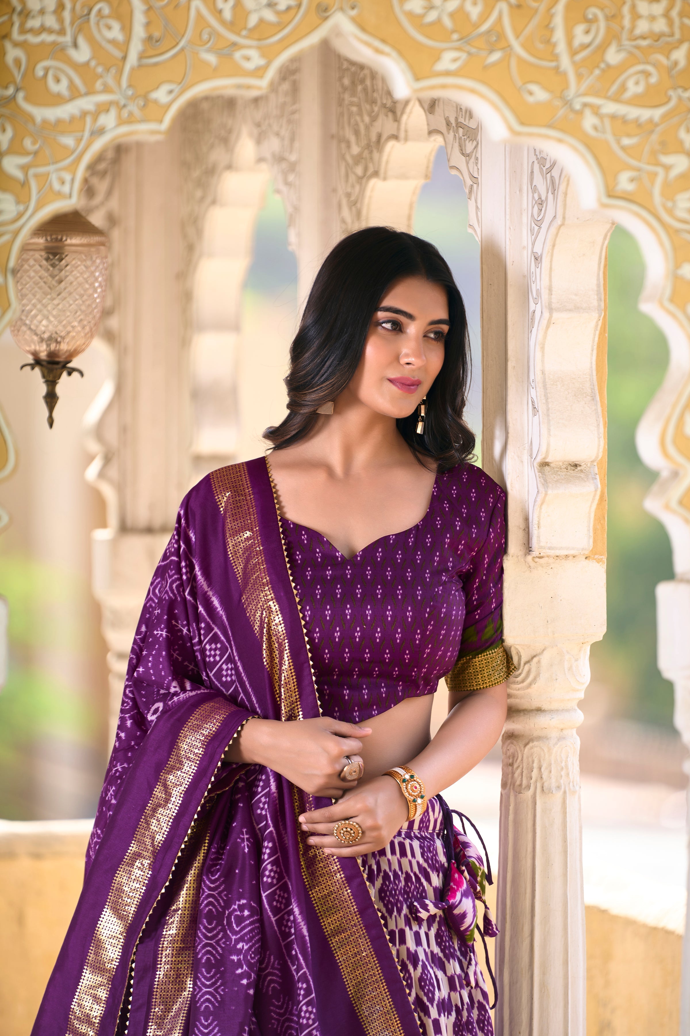 Patola Printed Tussar Silk Lehenga in Purple