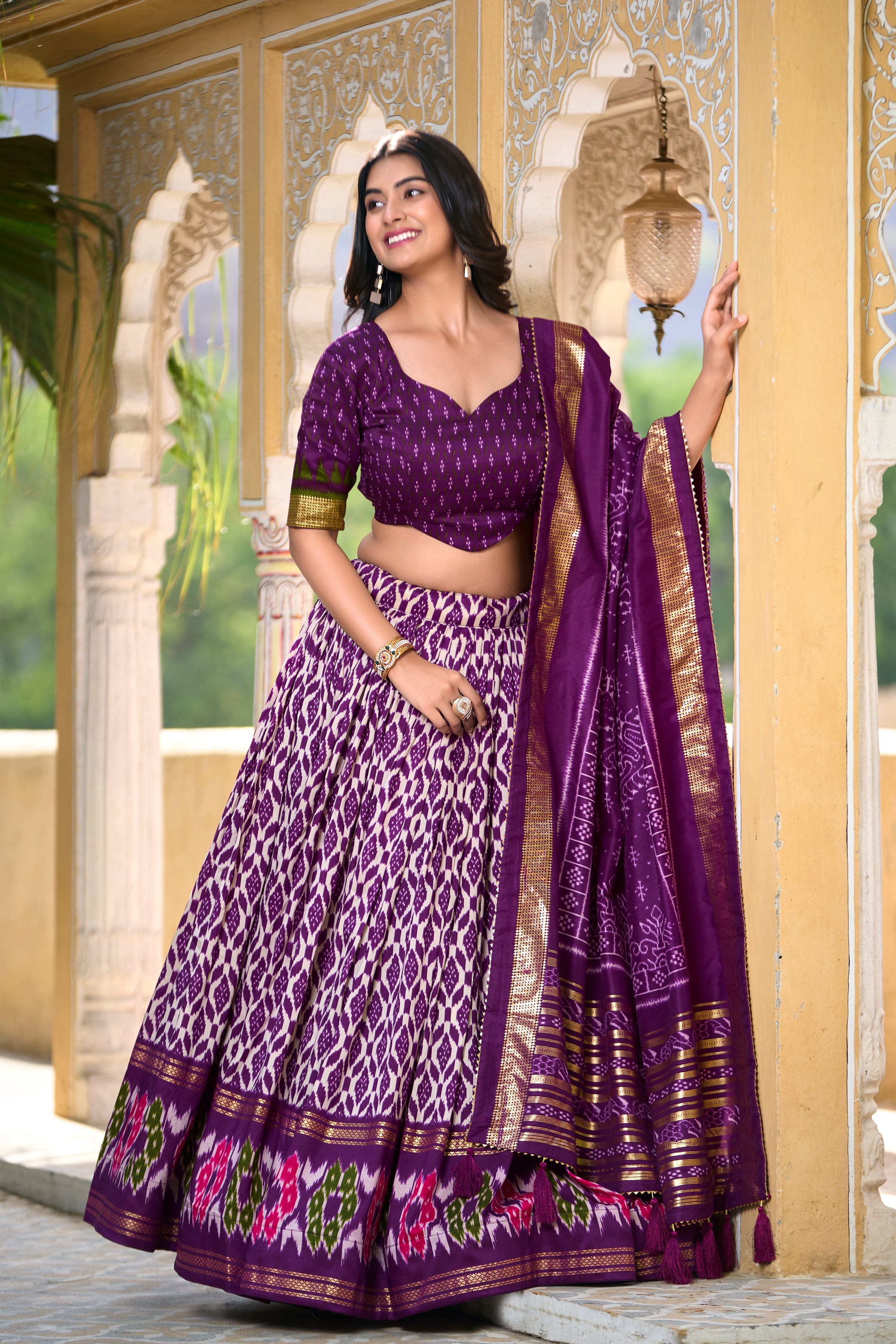 Patola Printed Tussar Silk Lehenga in Purple