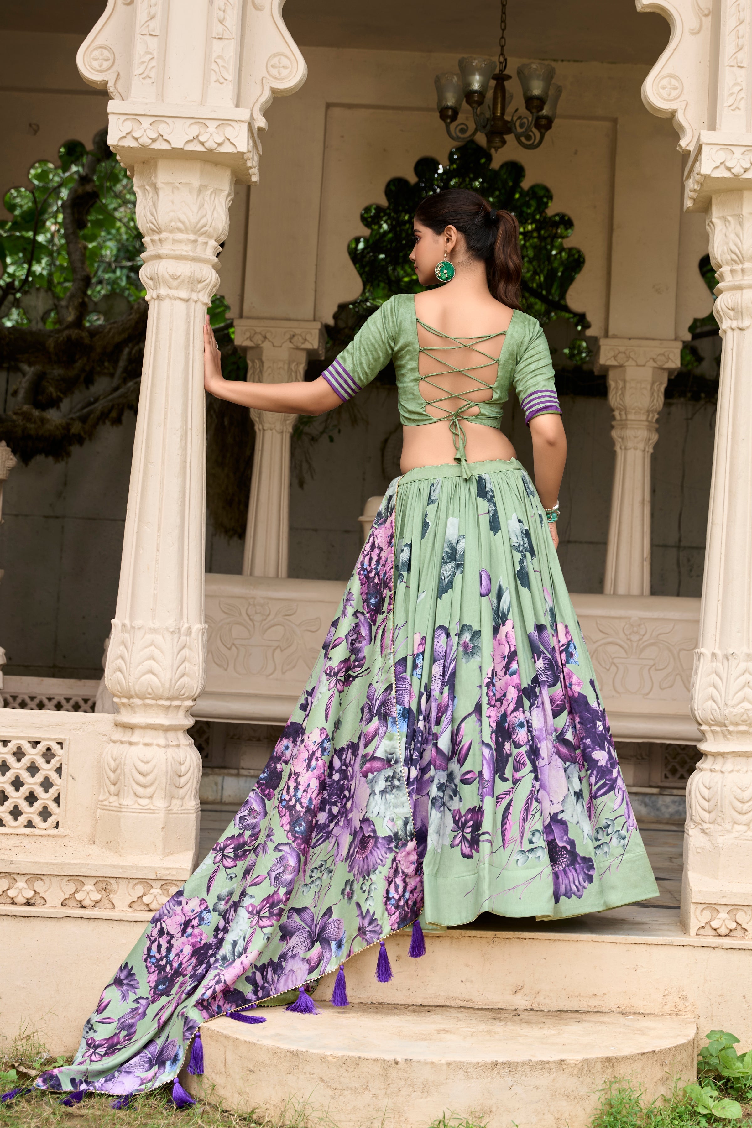 Pista Color Tussar Silk Floral Printed Lehenga Choli