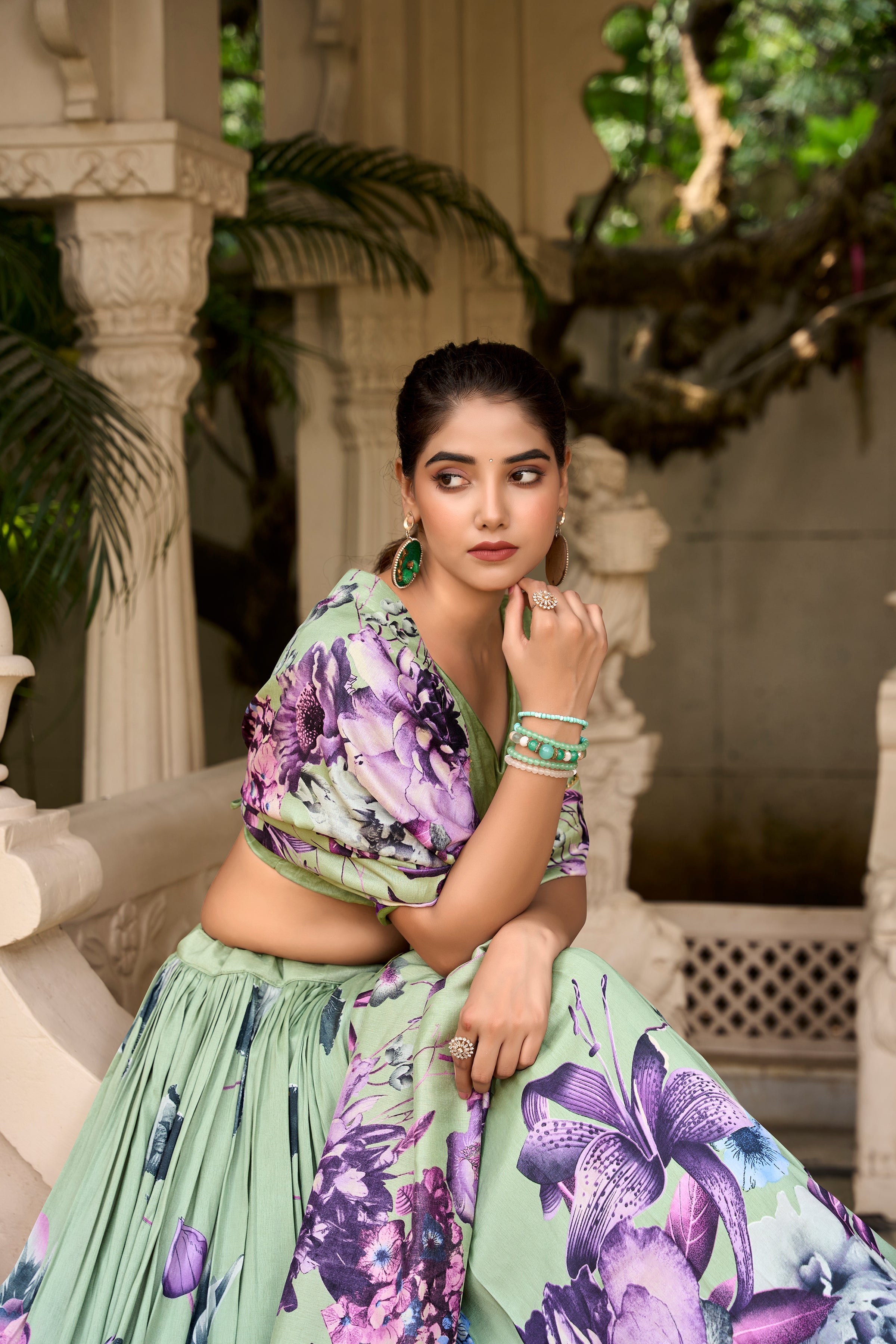 Pista Color Tussar Silk Floral Printed Lehenga Choli