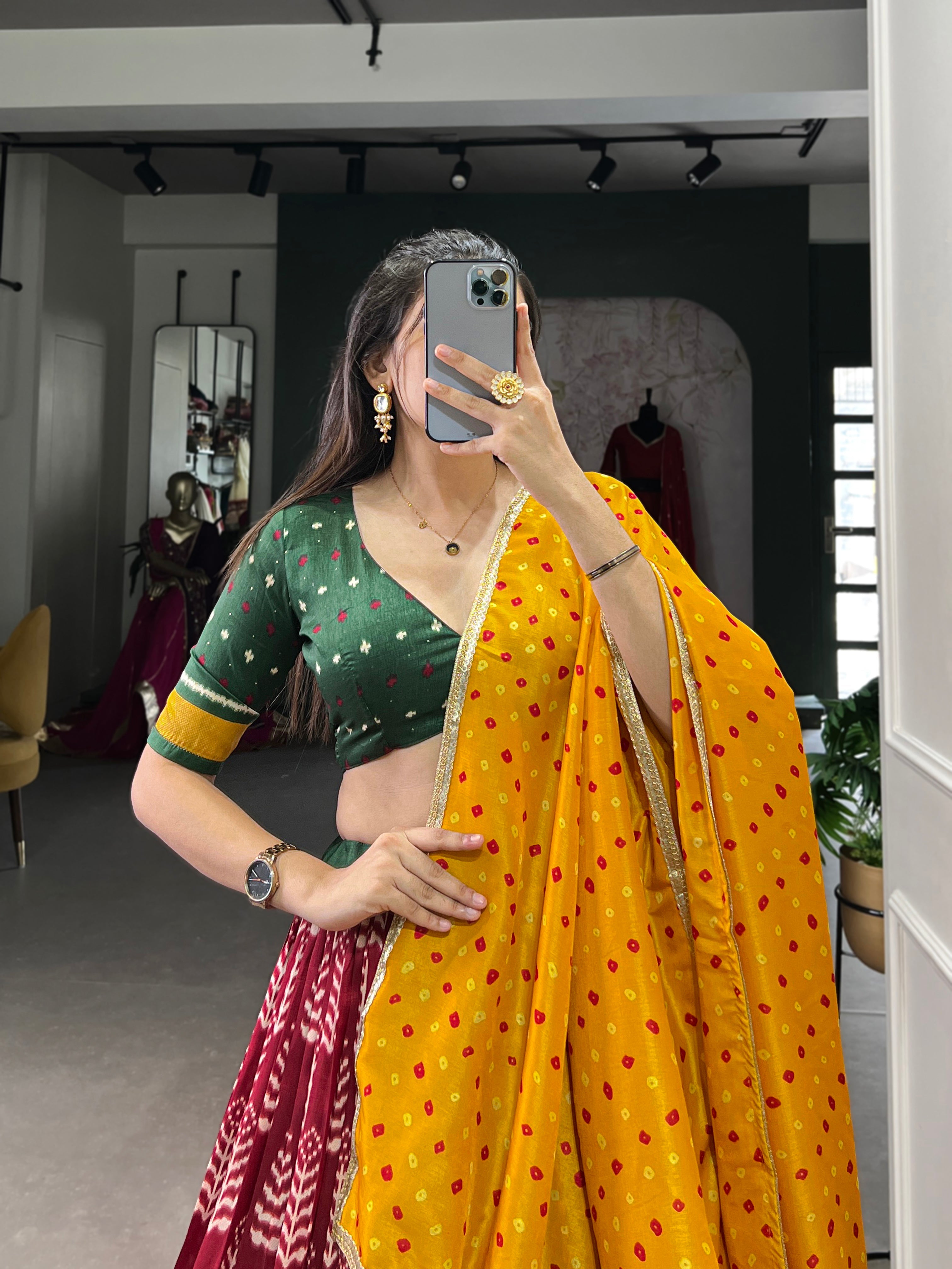Graceful Tussar Silk Lehenga with Bandhej Dupatta