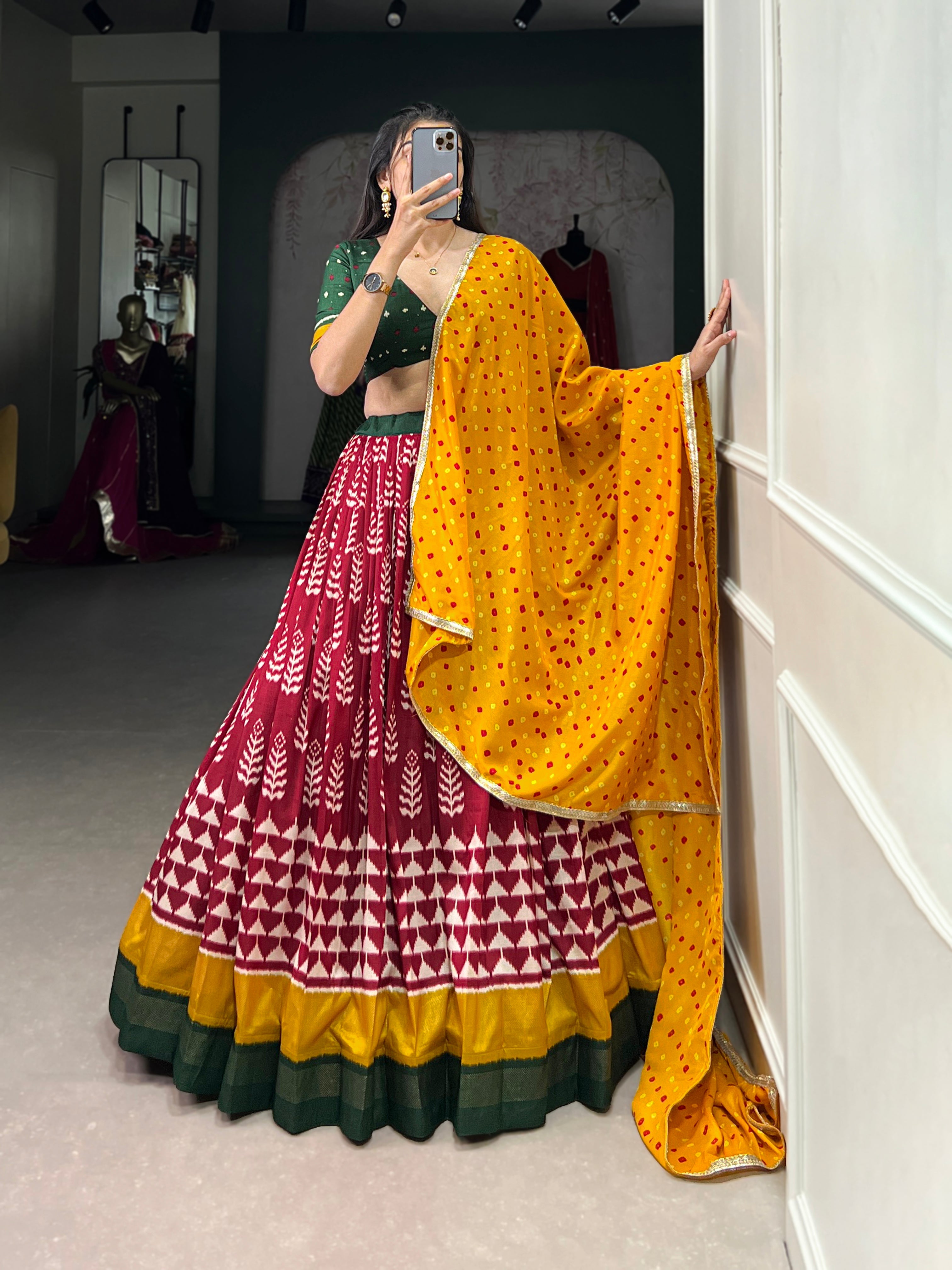 Graceful Tussar Silk Lehenga with Bandhej Dupatta