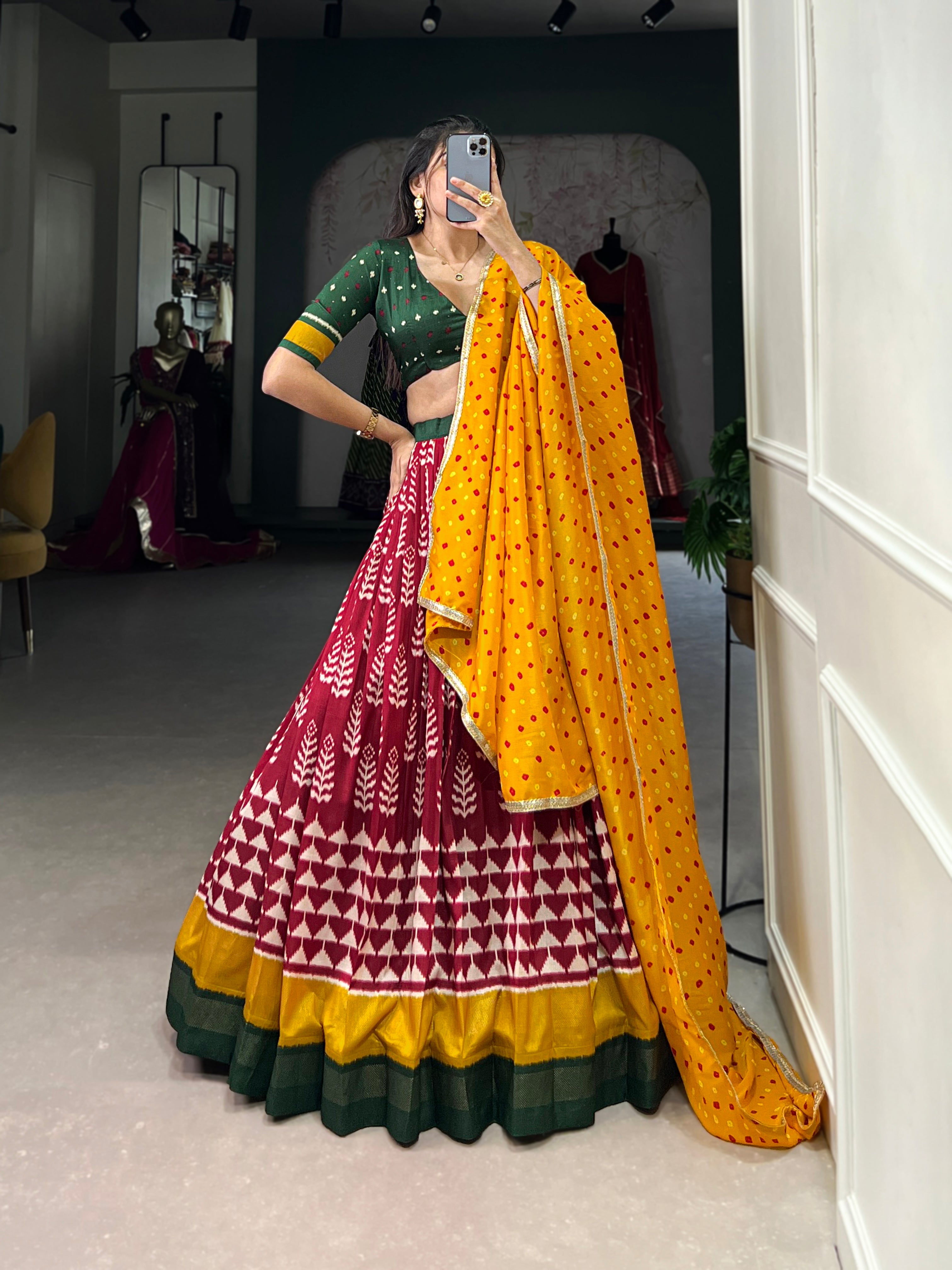 Graceful Tussar Silk Lehenga with Bandhej Dupatta