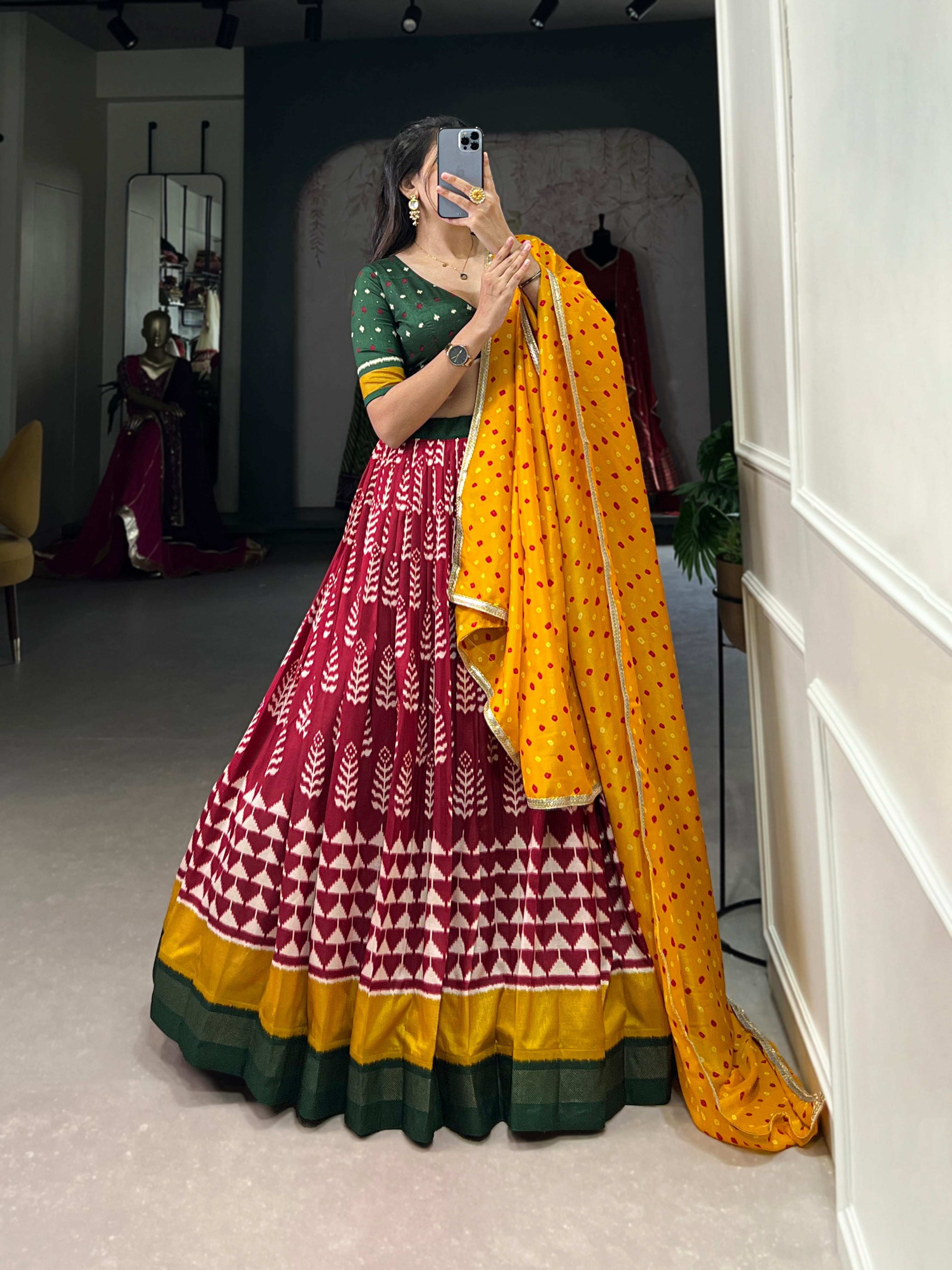 Graceful Tussar Silk Lehenga with Bandhej Dupatta